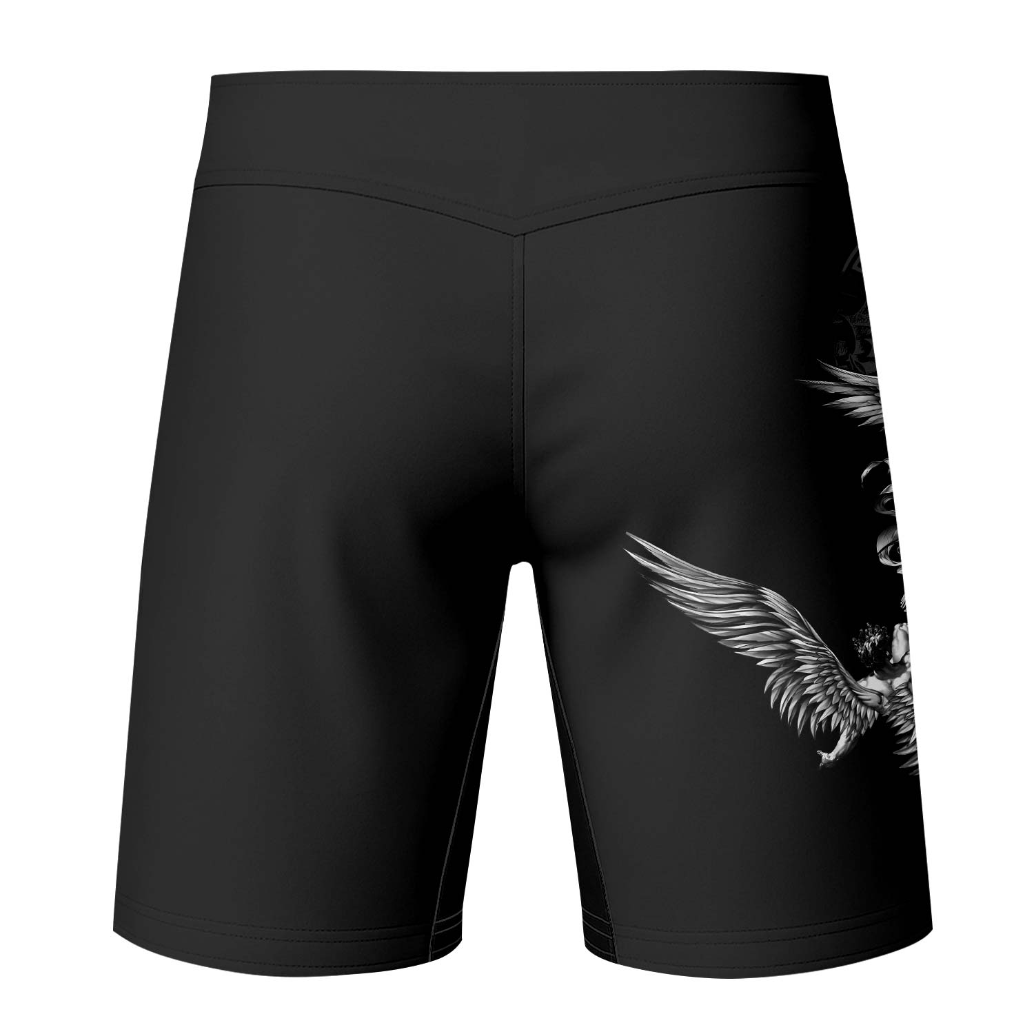 Fall of Icarus Fight Shorts – back view mockup