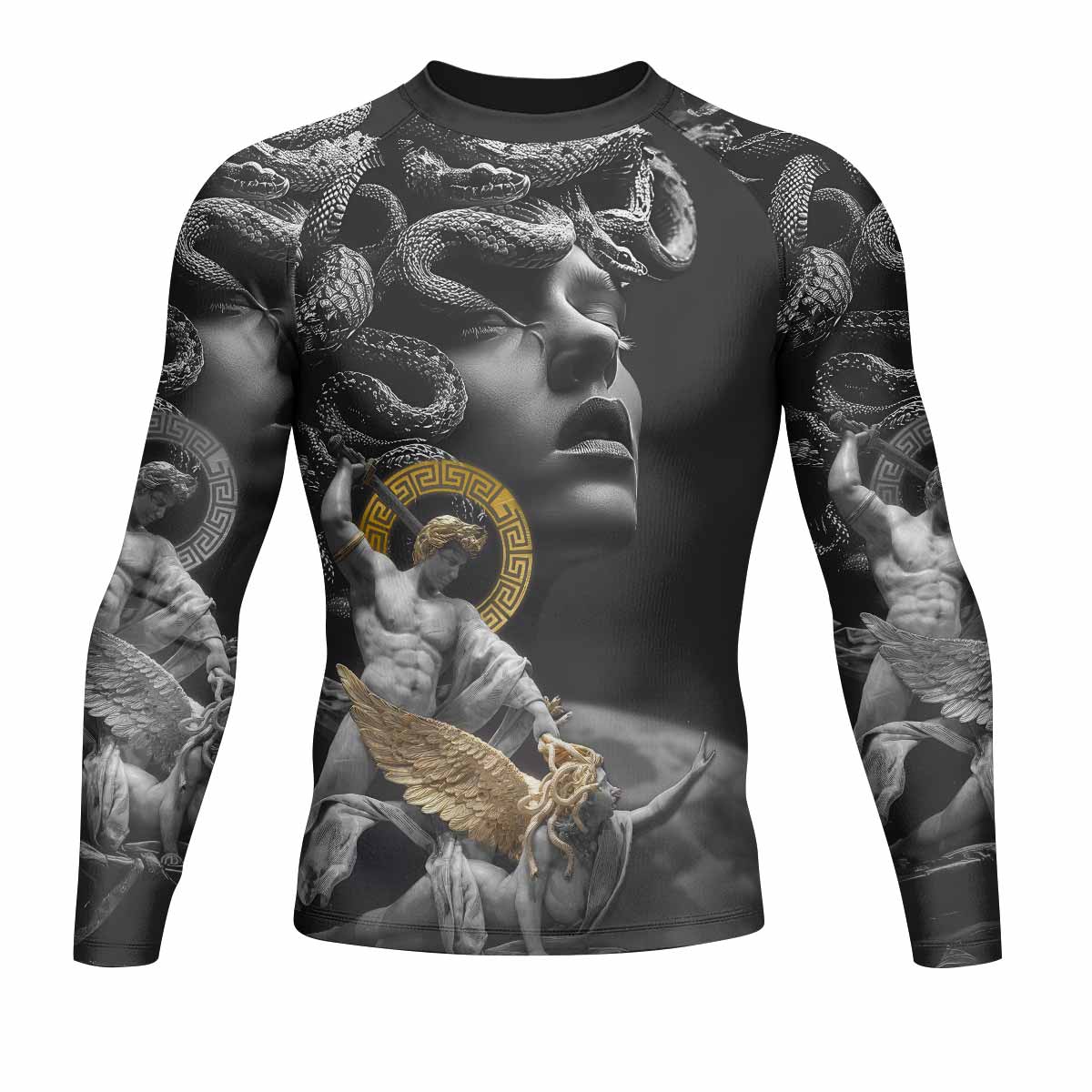 Fall of Medusa Men's Rash Guard Long Sleeve - front view mockup 