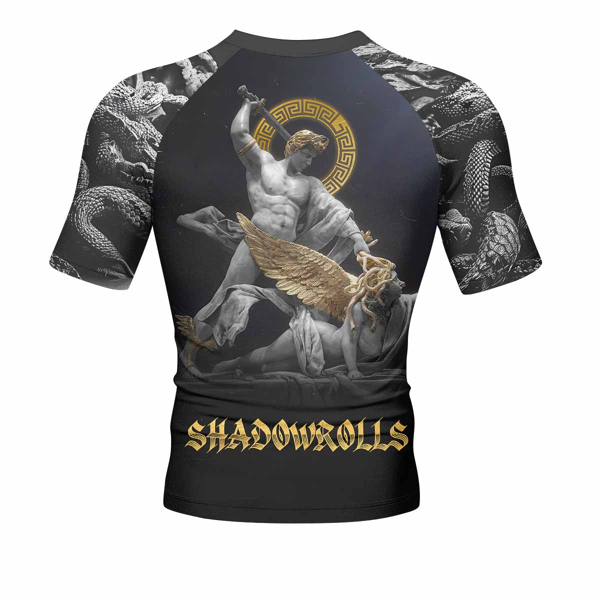 Fall of Medusa Men's Rash Guard Short Sleeve - back view mockup 