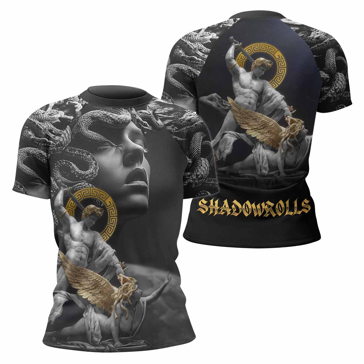 Fall of Medusa Women's Rash Guard Short Sleeve - front and back view