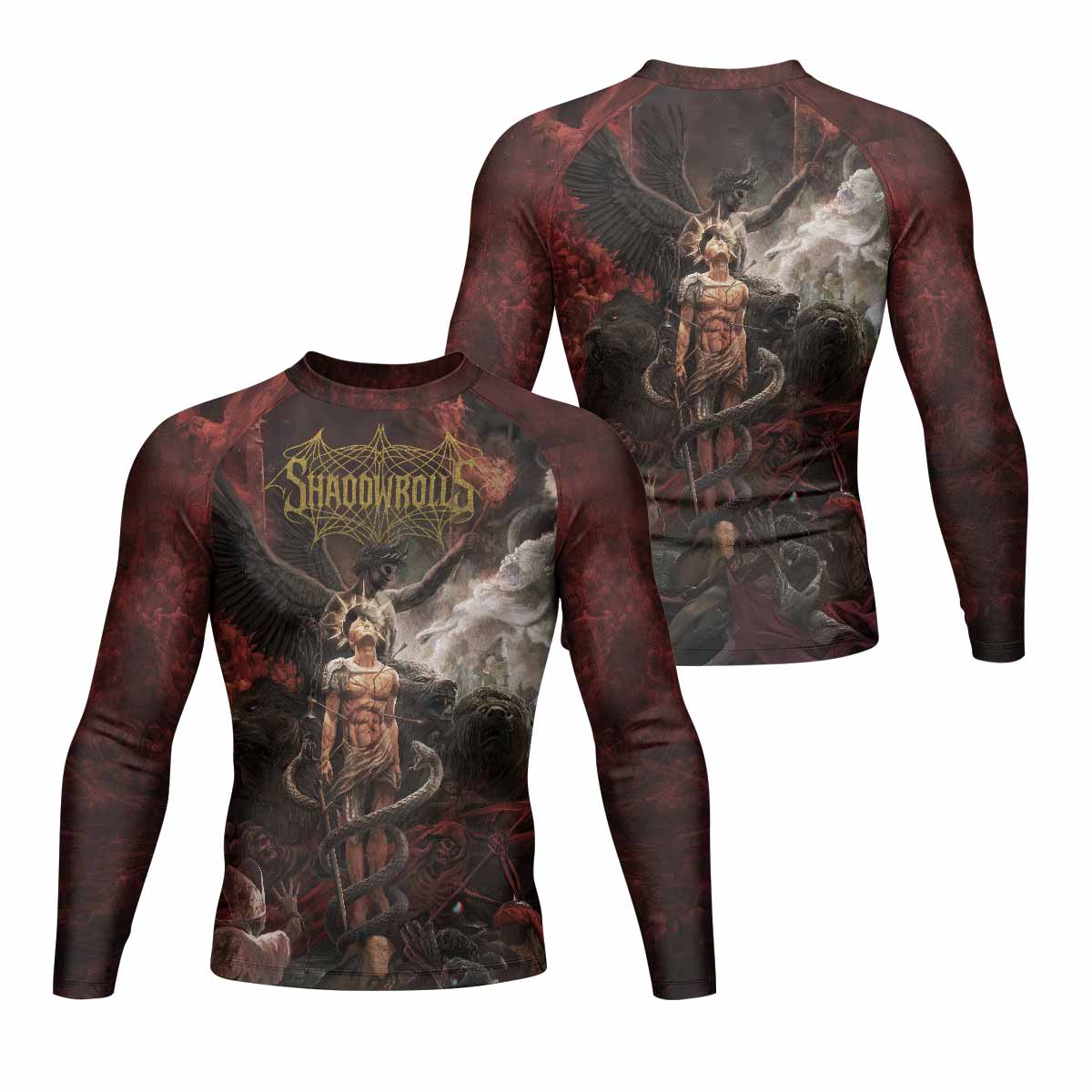 Fallen Angel Men's Rash Guard Long Sleeve - front and back view