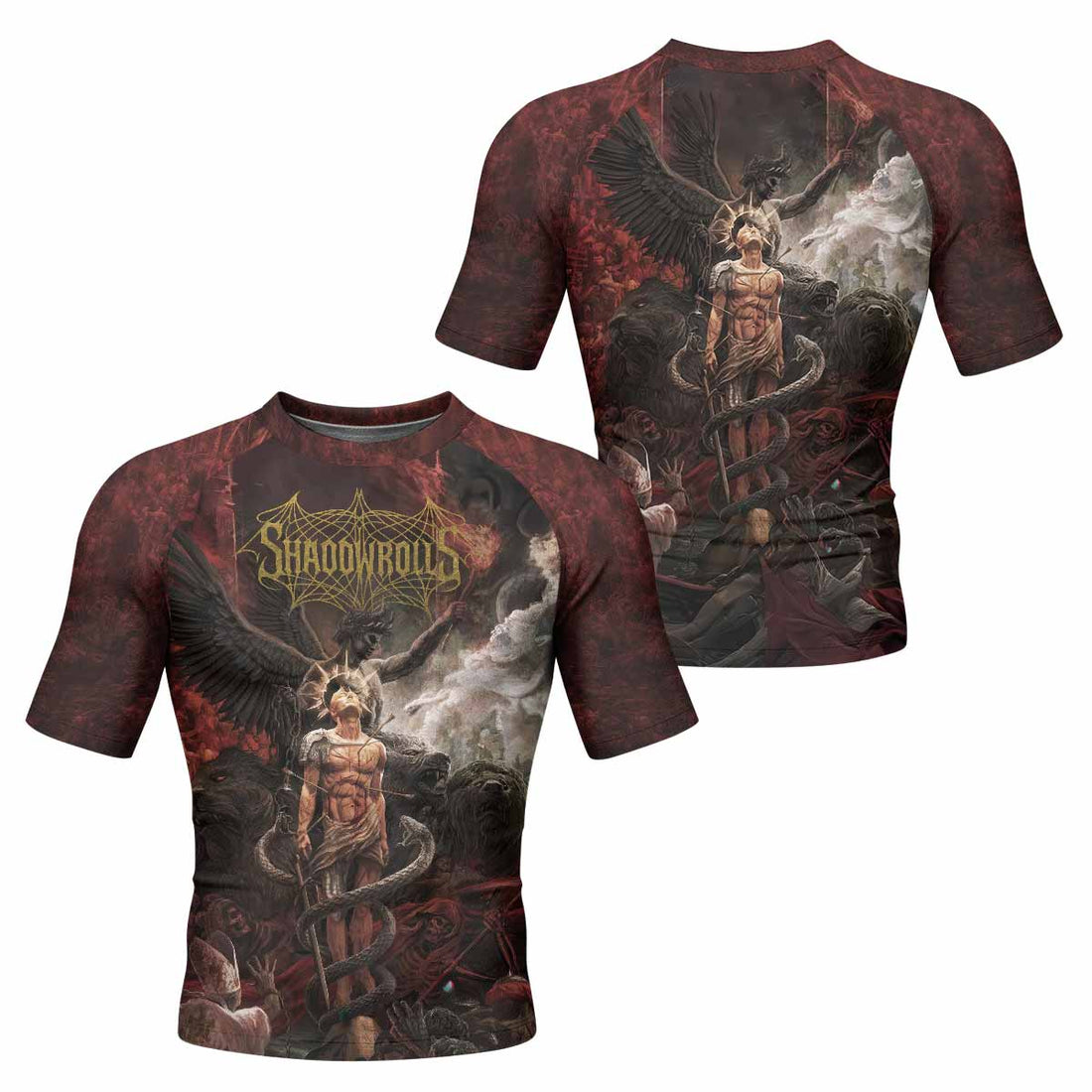 Fallen Angel Men's Rash Guard Short Sleeve - front and back view