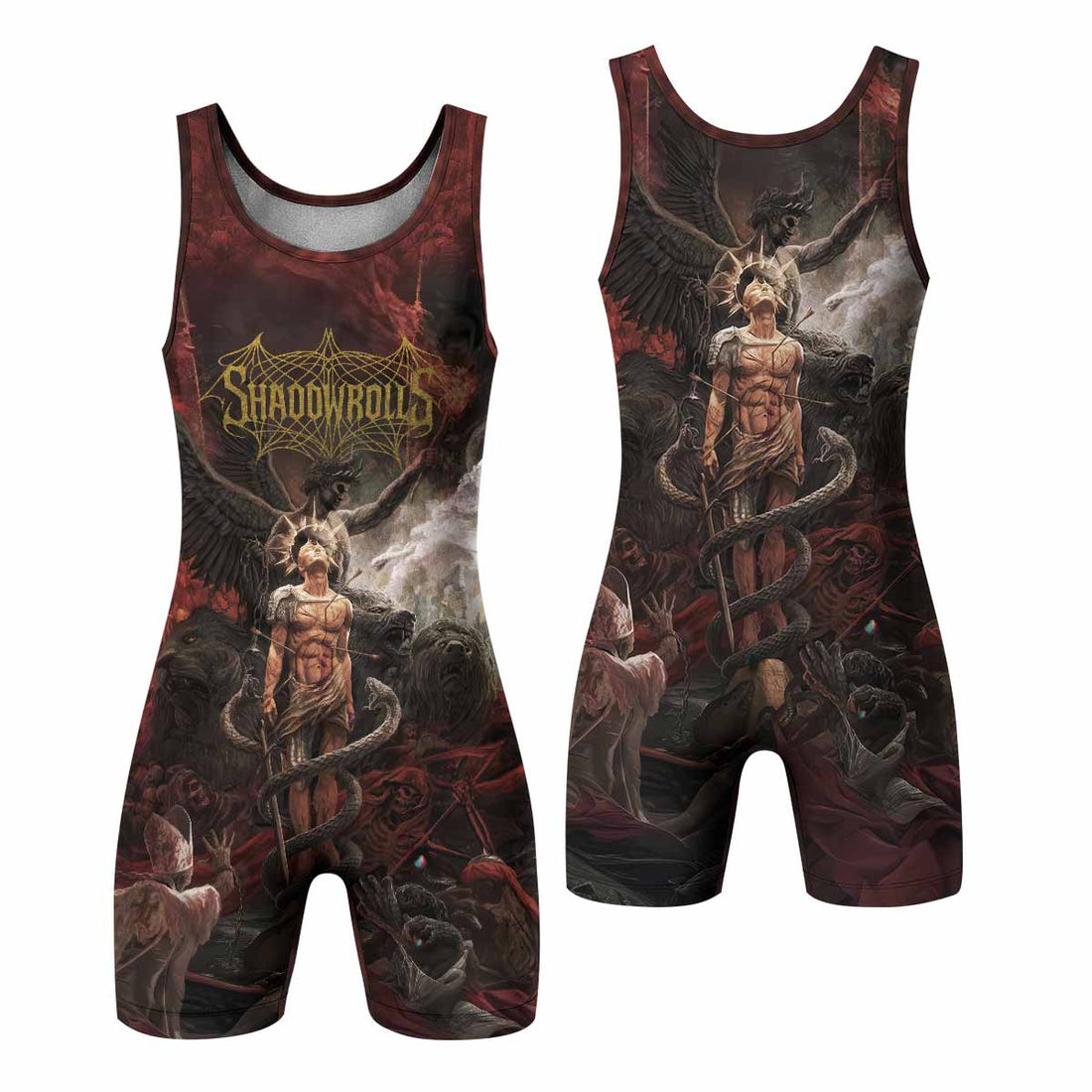 Fallen Angel Wrestling Singlet - front and back view
