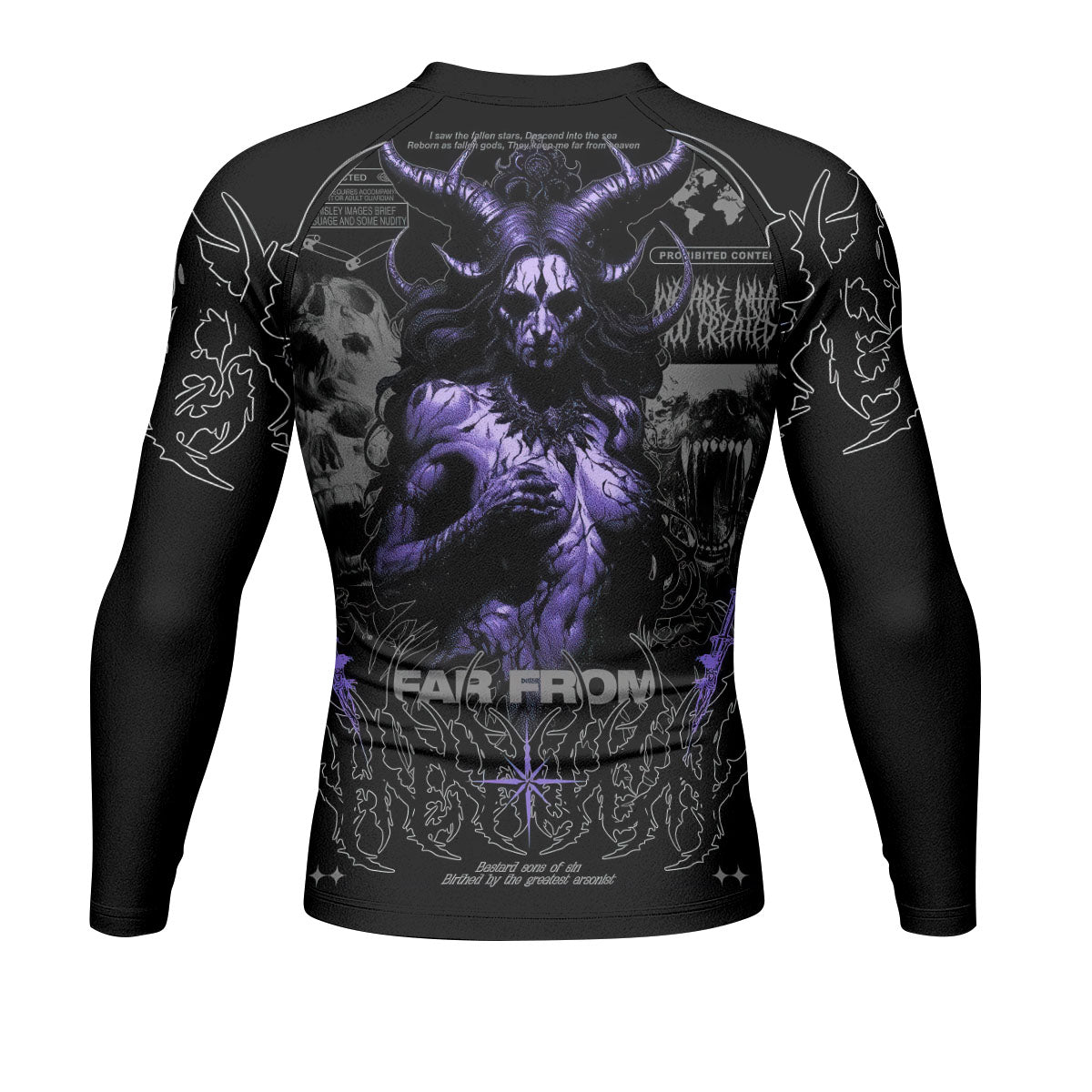 Far From Grace Men’s Long Sleeve Rash Guard - back view mockup