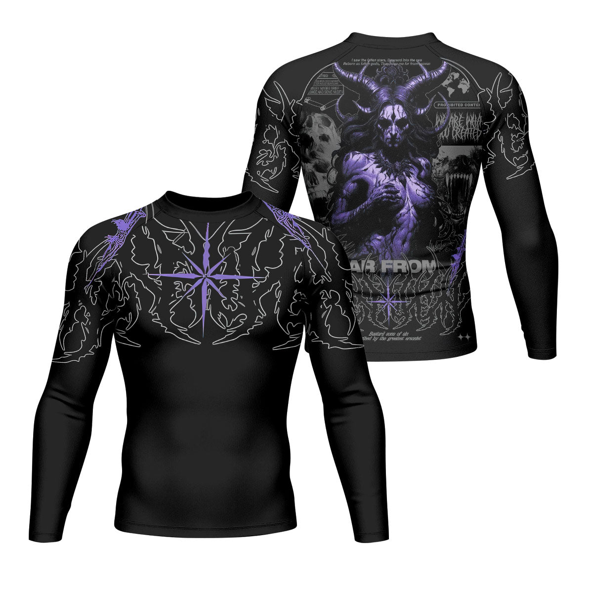 Far From Grace Men’s Long Sleeve Rash Guard - front and back view