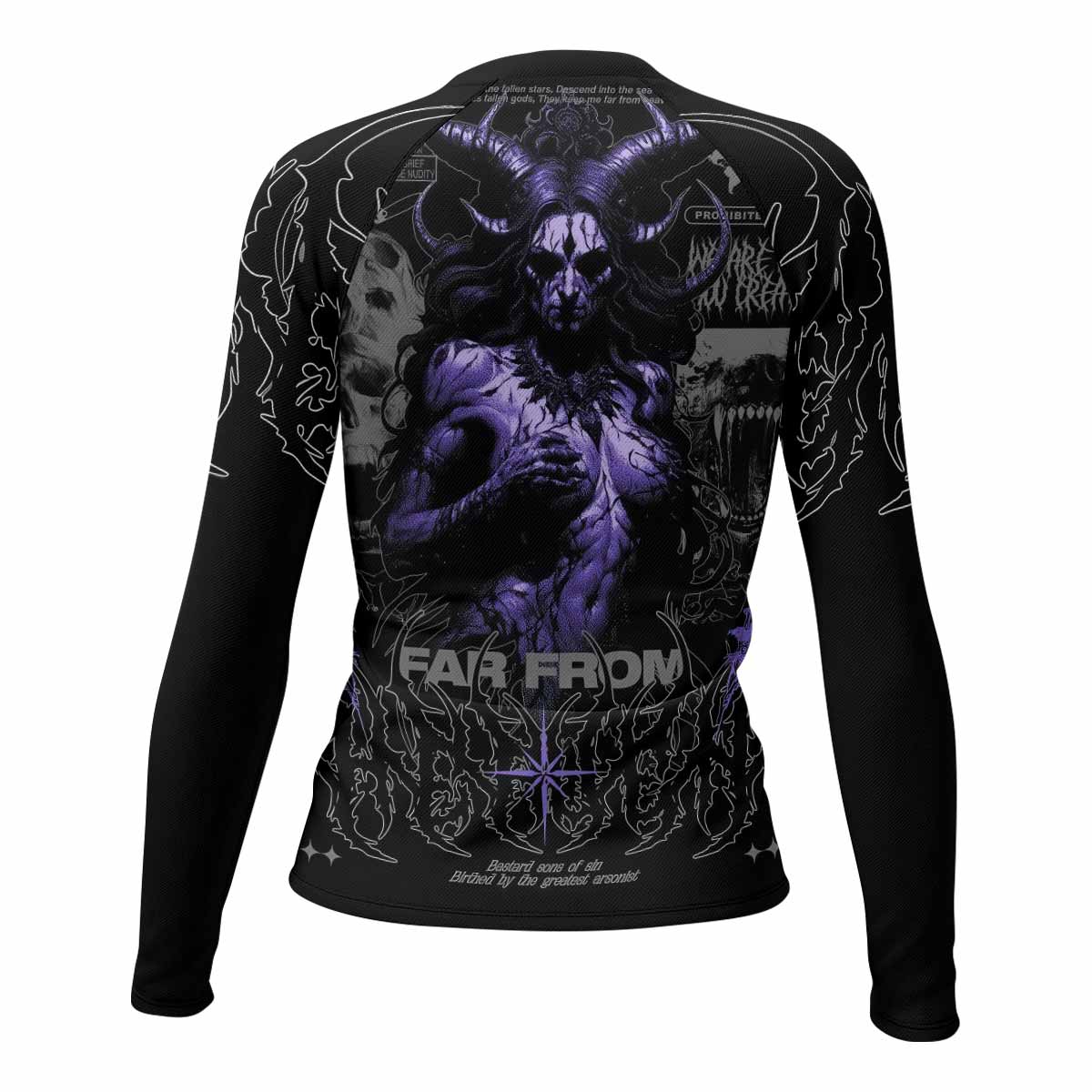 Far From Grace Women’s Long Sleeve Rash Guard - back view mockup