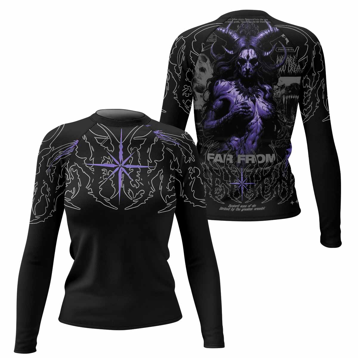 Far From Grace Women’s Long Sleeve Rash Guard - front and back view