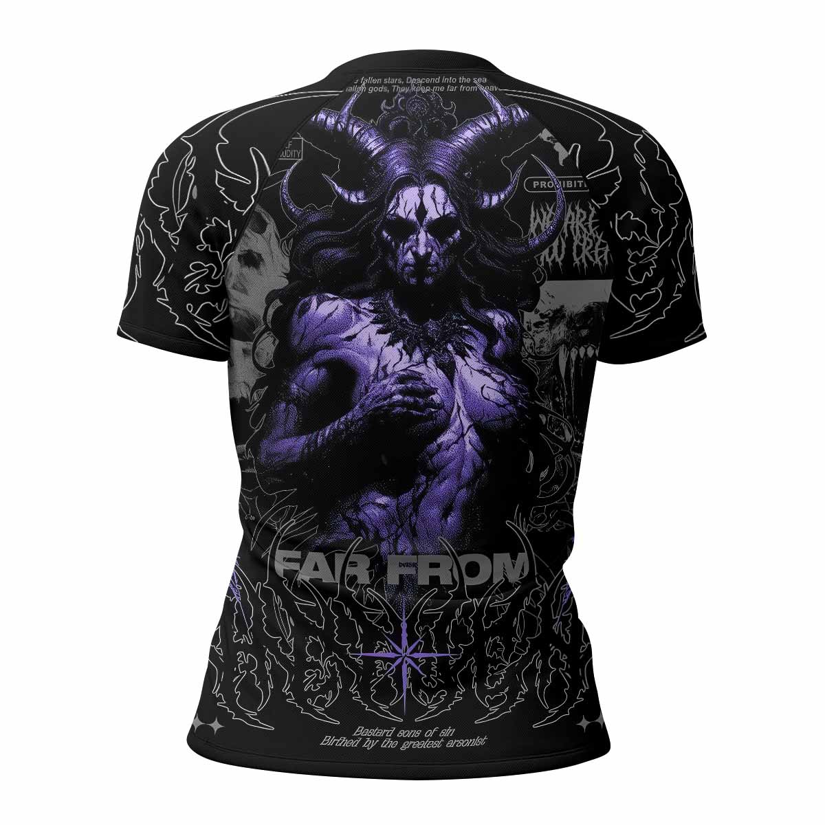 Far From Grace Women’s Short Sleeve Rash Guard - back view mockup