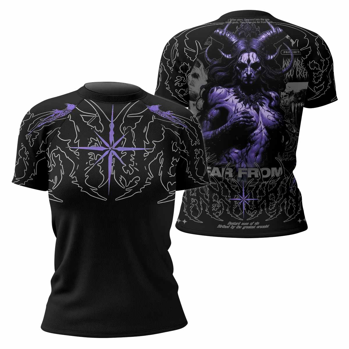 Far From Grace Women’s Short Sleeve Rash Guard - front and back view