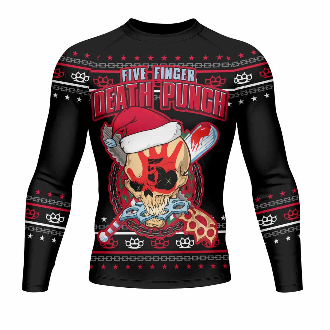 Five Finger Death Punch Christmas Heavy Metal Band Men's Rash Guard Long Sleeve - front and back view