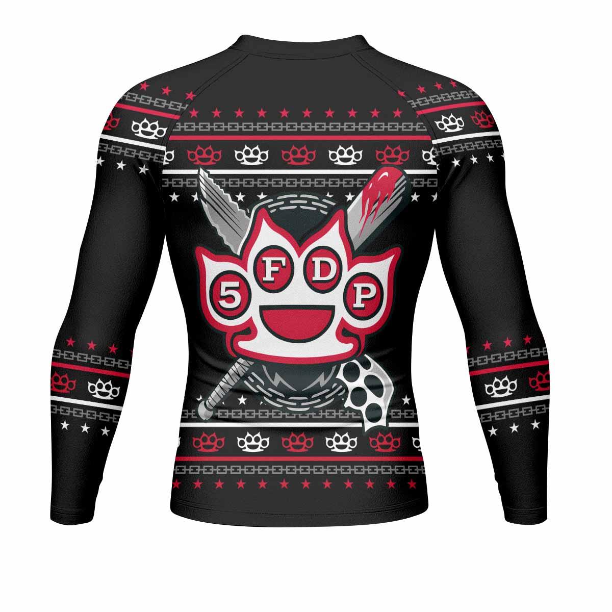 Five Finger Death Punch Christmas Heavy Metal Band Men's Rash Guard Long Sleeve - back view mockup