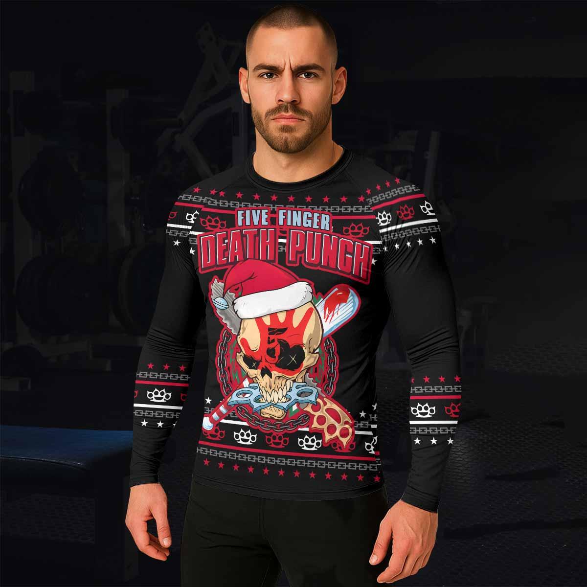 Five Finger Death Punch Christmas Heavy Metal Band Men's Rash Guard Long Sleeve - lifestyle view