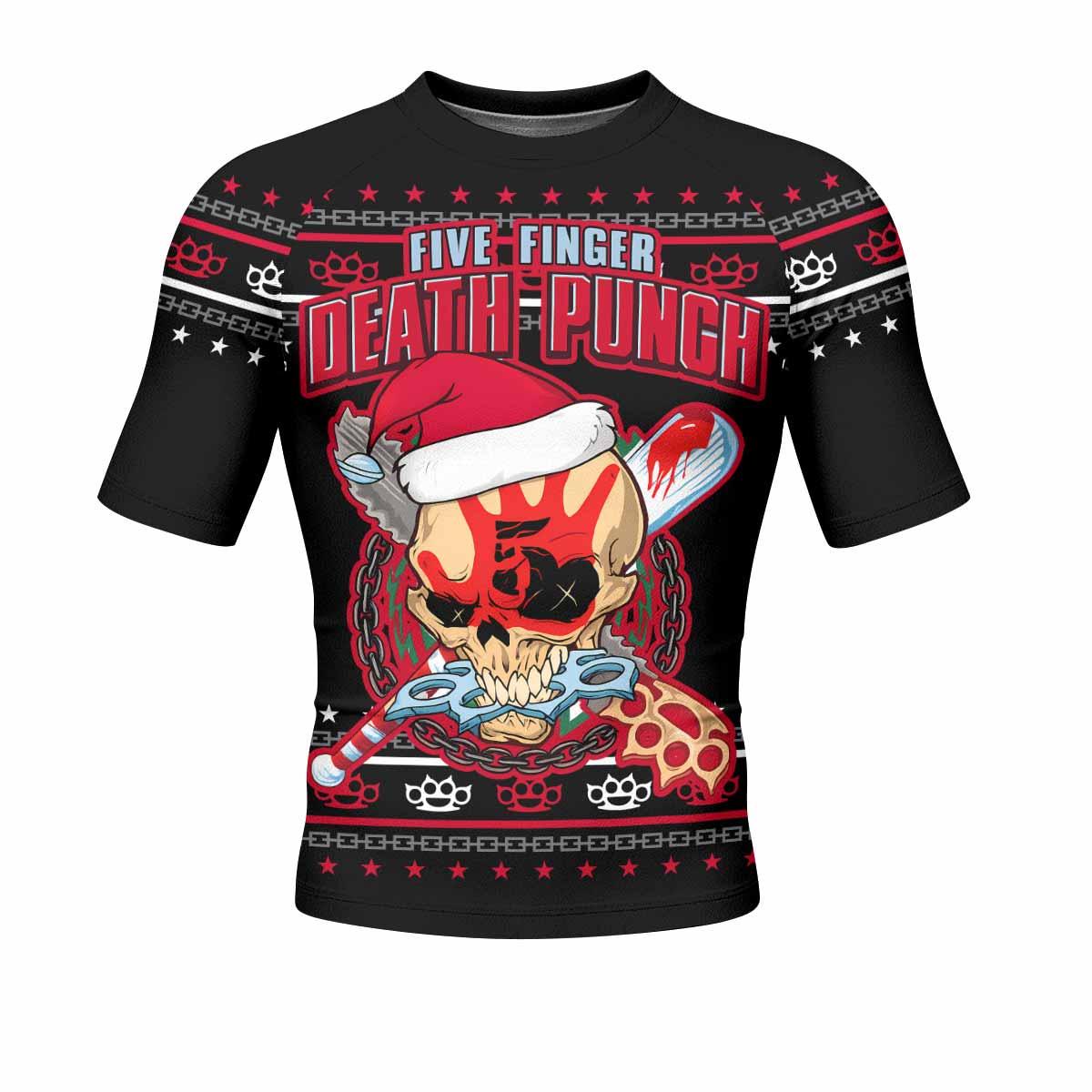Five Finger Death Punch Christmas Heavy Metal Band Men's Rash Guard Short Sleeve - front view mockup