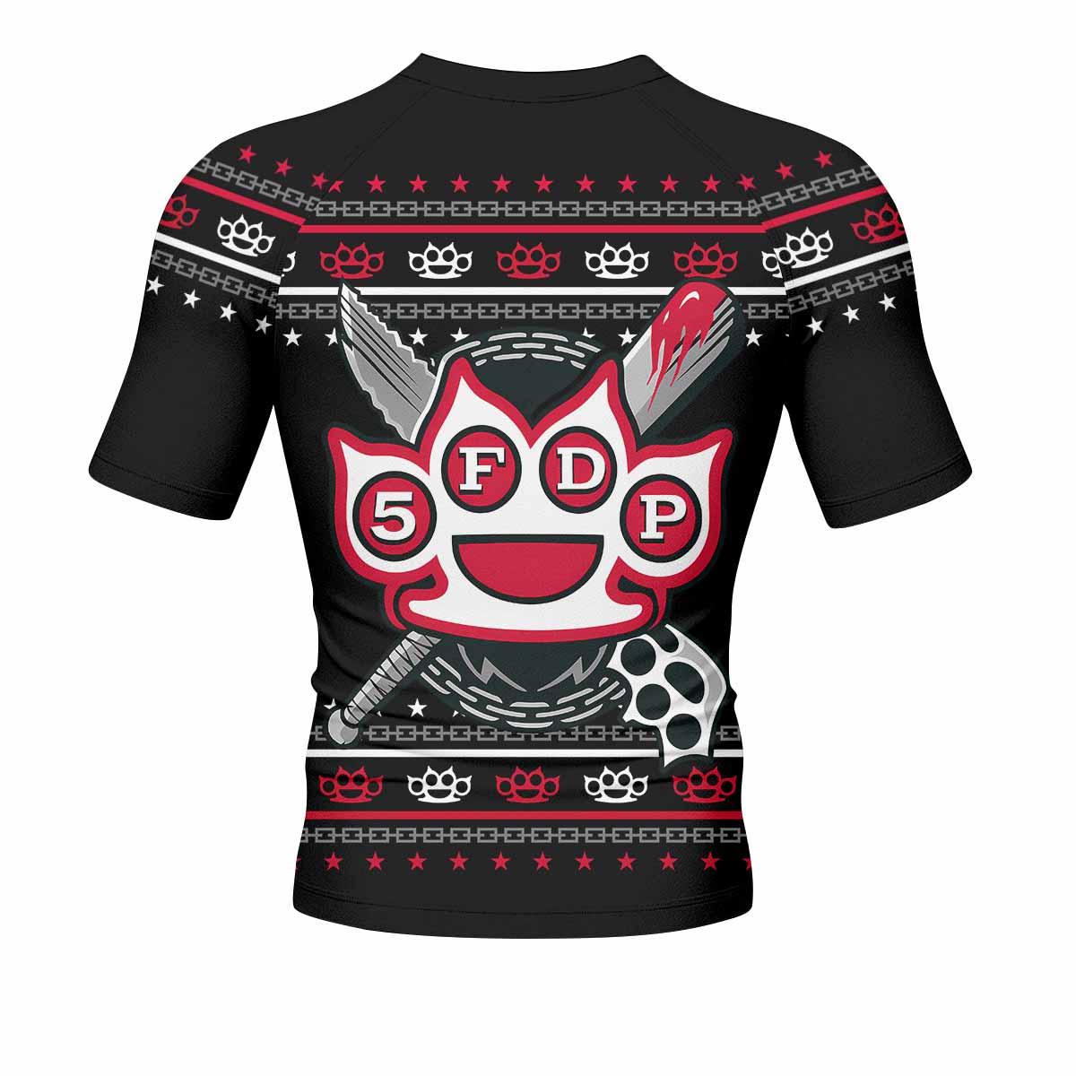 Five Finger Death Punch Christmas Heavy Metal Band Men's Rash Guard Short Sleeve - back view mockup