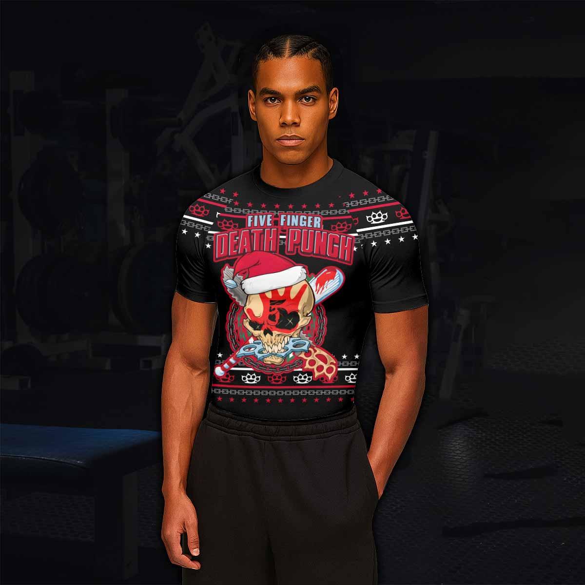 Five Finger Death Punch Christmas Heavy Metal Band Men's Rash Guard Short Sleeve - lifestyle view