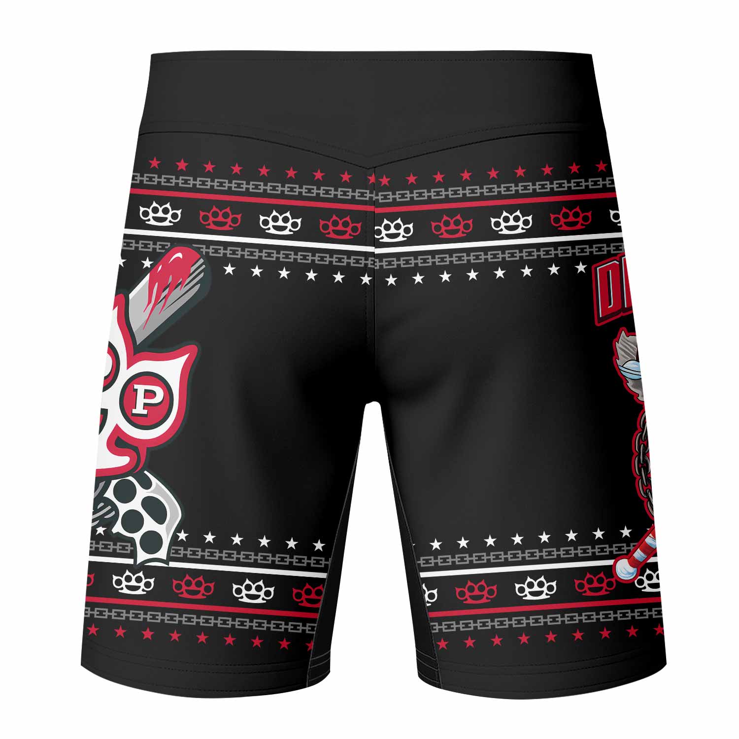 Five Finger Death Punch Christmas Heavy Metal Band Mixed Martial Arts Shorts - back view mockup