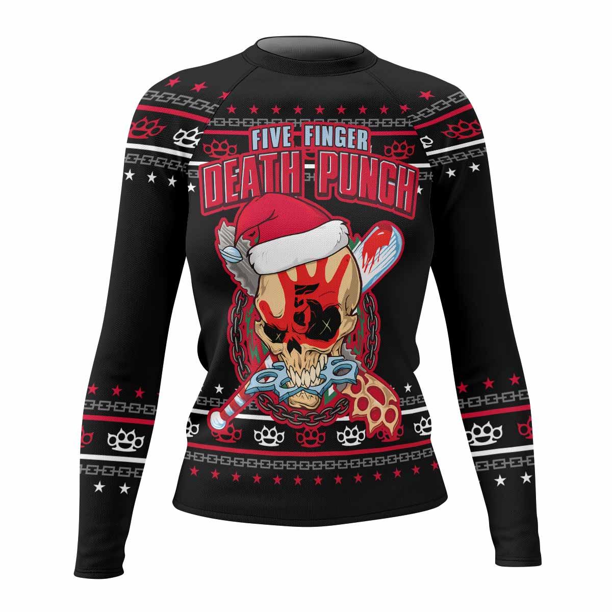 Five Finger Death Punch Christmas Heavy Metal Band Women's Rash Guard Long Sleeve - front view mockup