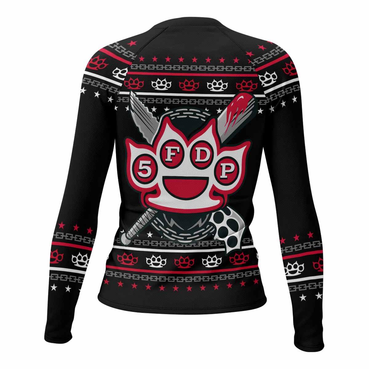 Five Finger Death Punch Christmas Heavy Metal Band Women's Rash Guard Long Sleeve - back view mockup