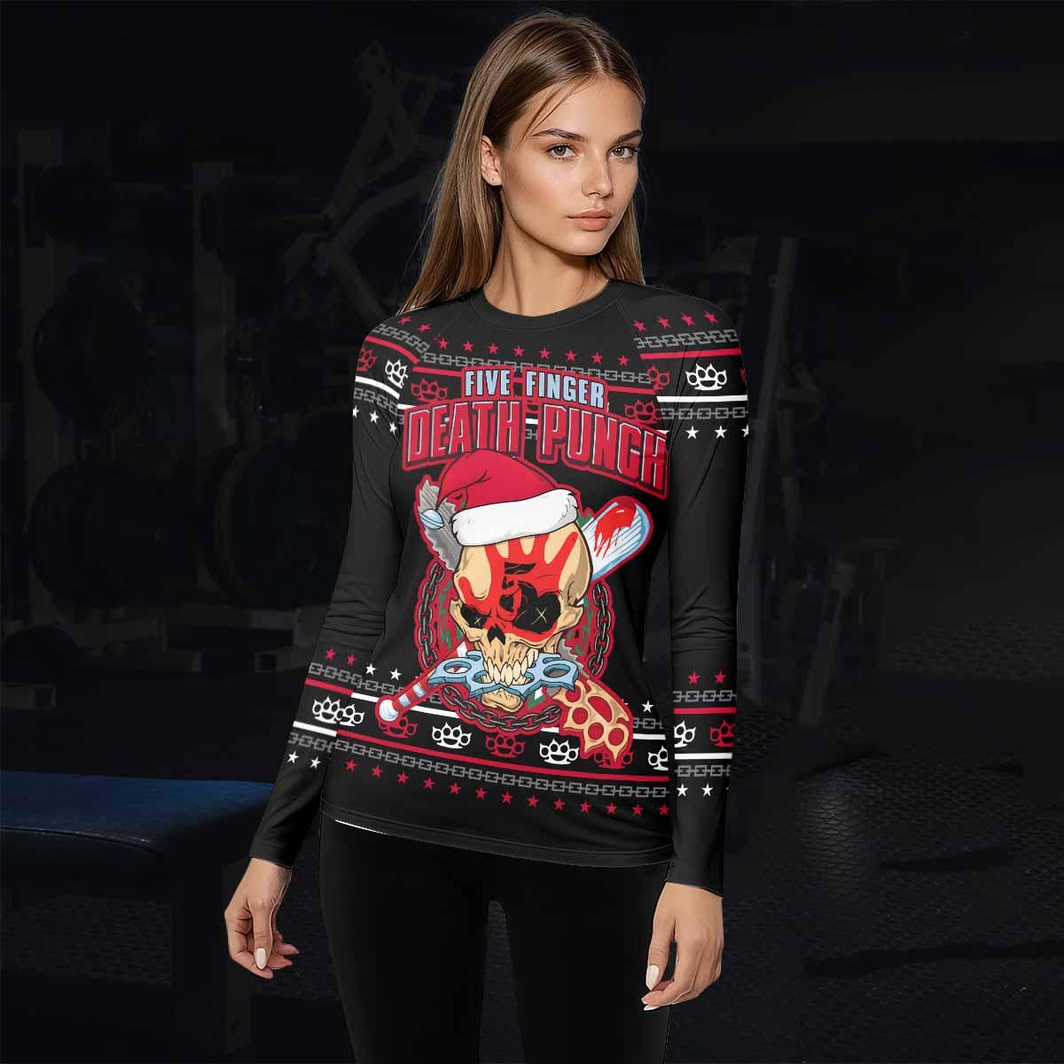 Five Finger Death Punch Christmas Heavy Metal Band Women's Rash Guard Long Sleeve - lifestyle view