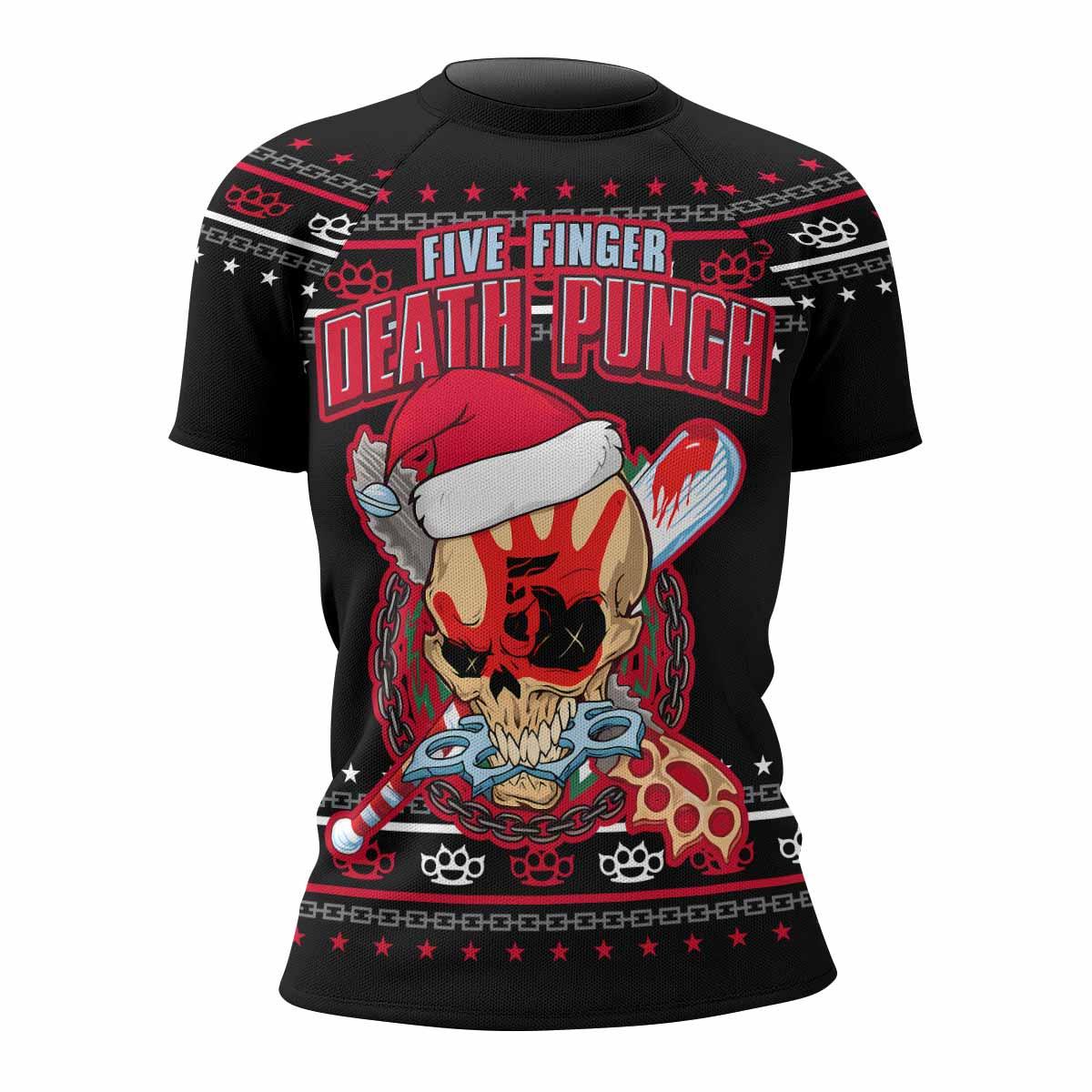Five Finger Death Punch Christmas Heavy Metal Band Women's Rash Guard Short Sleeve - front view mockup