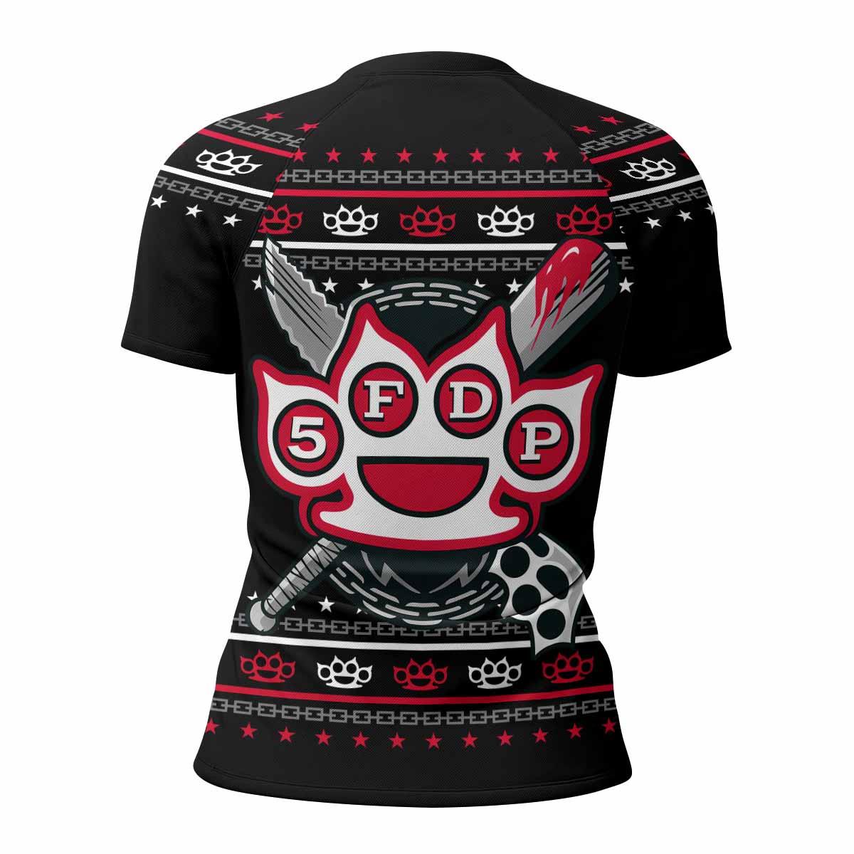Five Finger Death Punch Christmas Heavy Metal Band Women's Rash Guard Short Sleeve - back view mockup