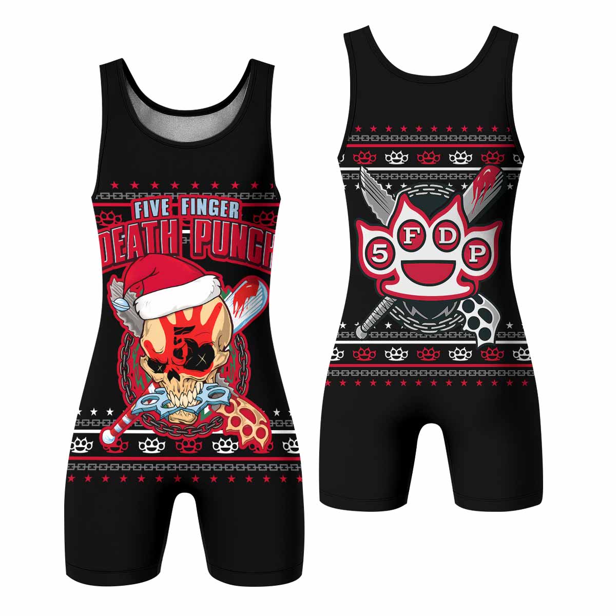 Five Finger Death Punch Christmas Heavy Metal Band Wrestling Singlet - front and back view