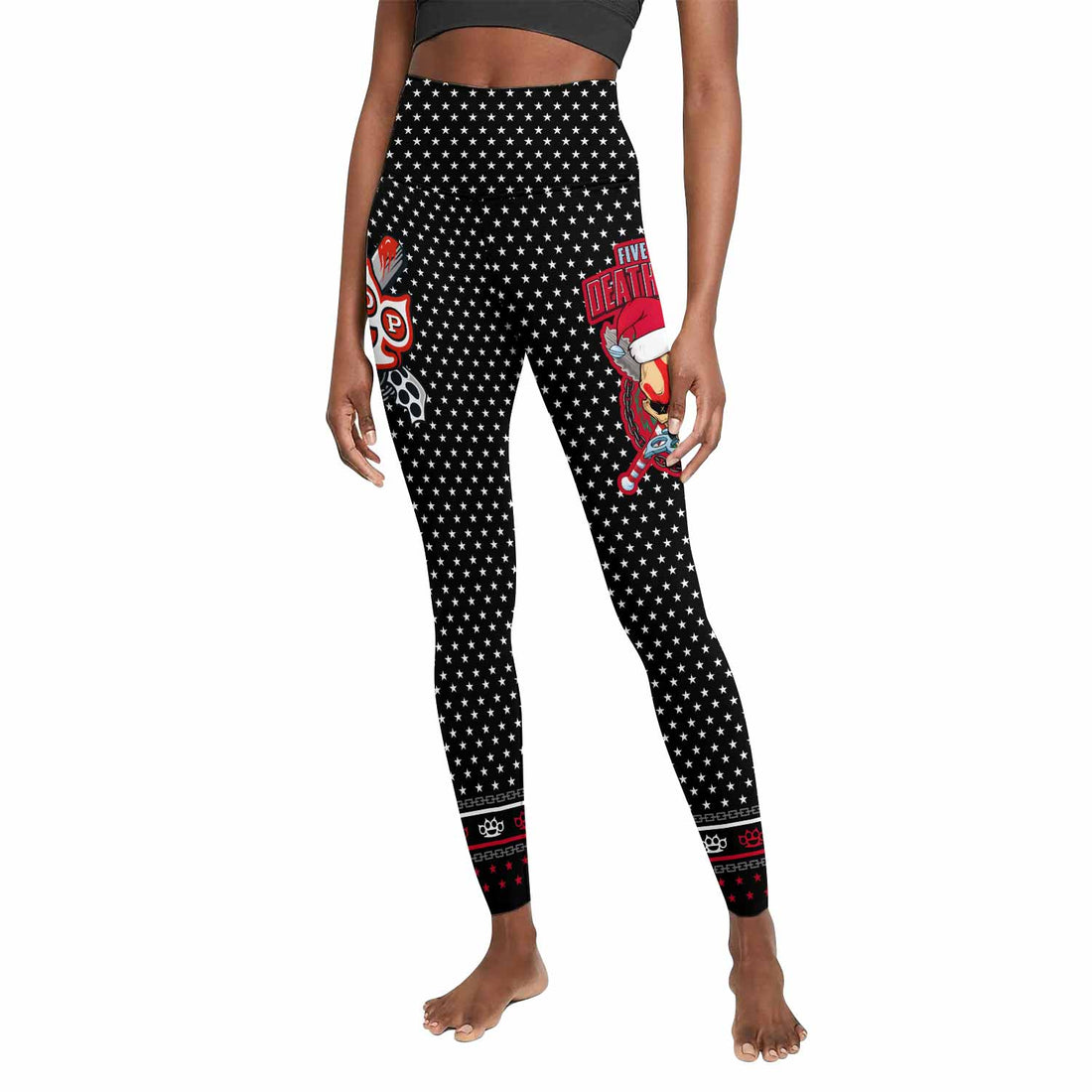 Five Finger Death Punch Christmas Heavy Metal Band Women's Leggings - front and back view