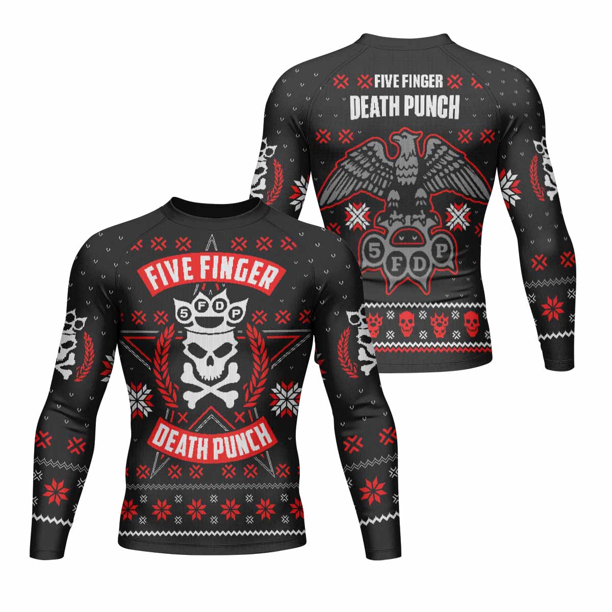 Five Finger Death Punch Eagle Heavy Metal Band Men's Rash Guard Long Sleeve - front and back view