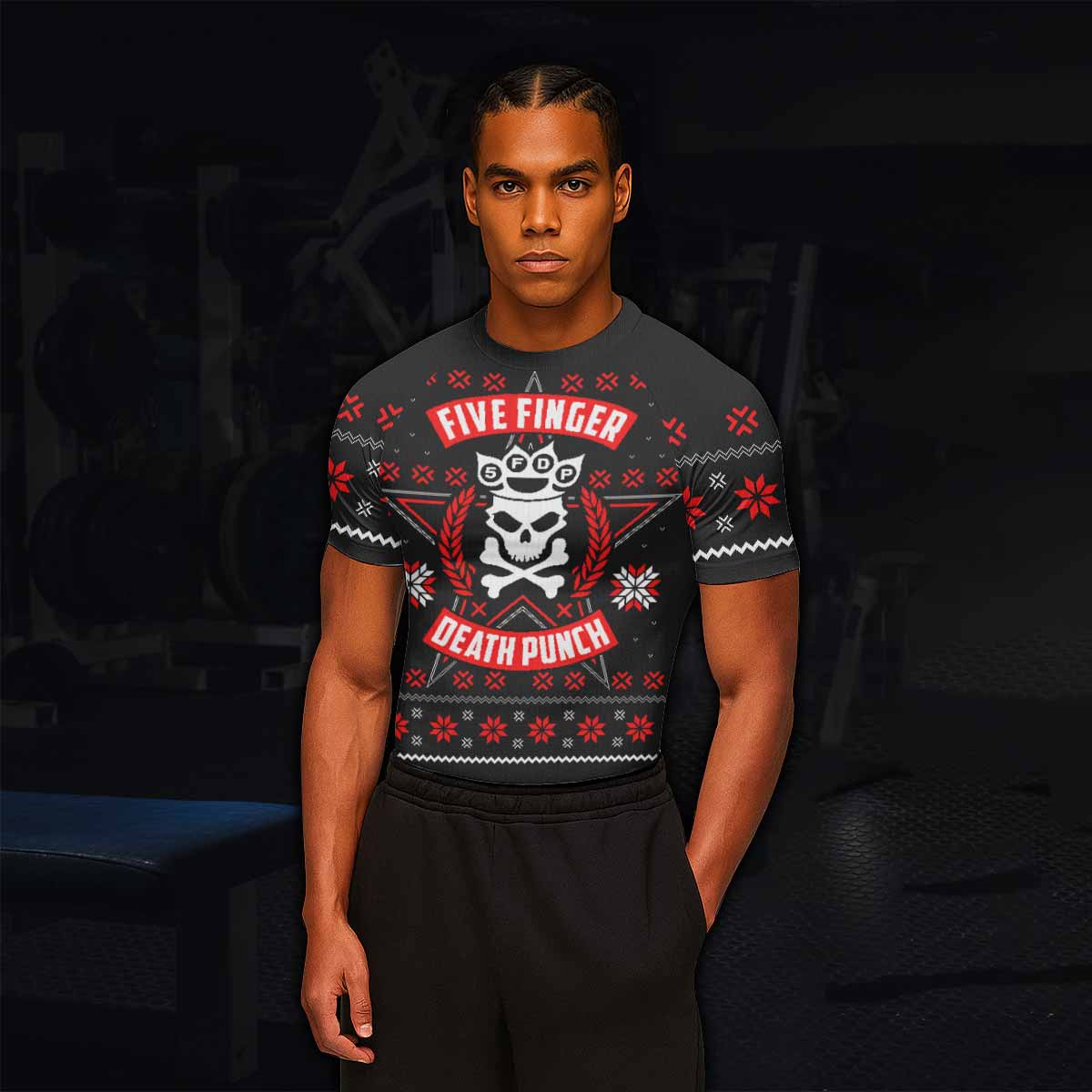 Five Finger Death Punch Eagle Heavy Metal Band Men's Rash Guard Short Sleeve - lifestyle view