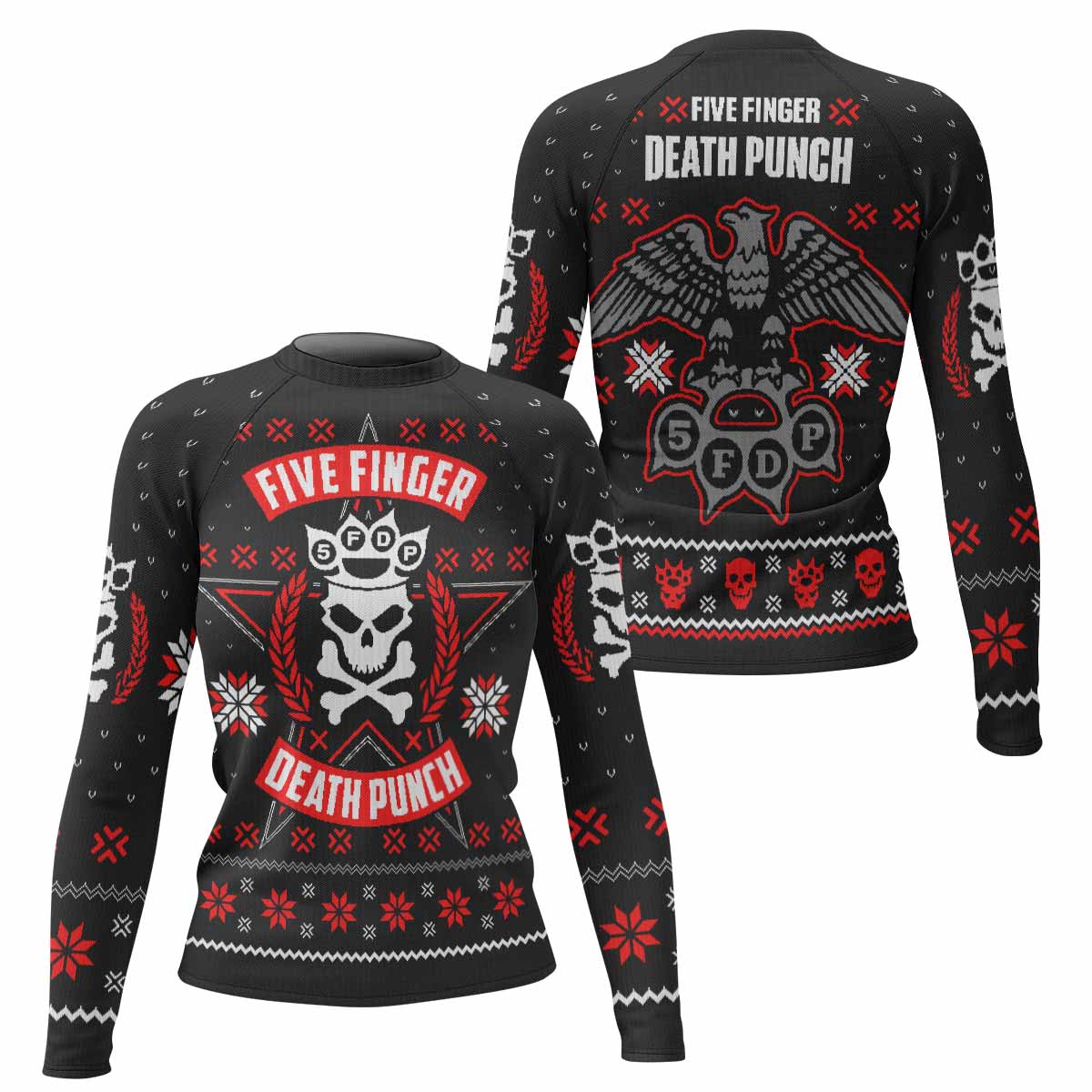 Five Finger Death Punch Eagle Heavy Metal Band Women's Rash Guard Long Sleeve - front and back view