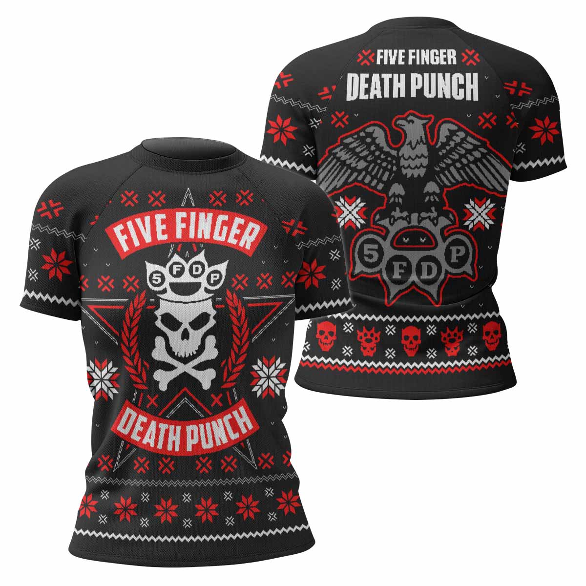 Five Finger Death Punch Eagle Heavy Metal Band Women's Rash Guard Short Sleeve - front and back view