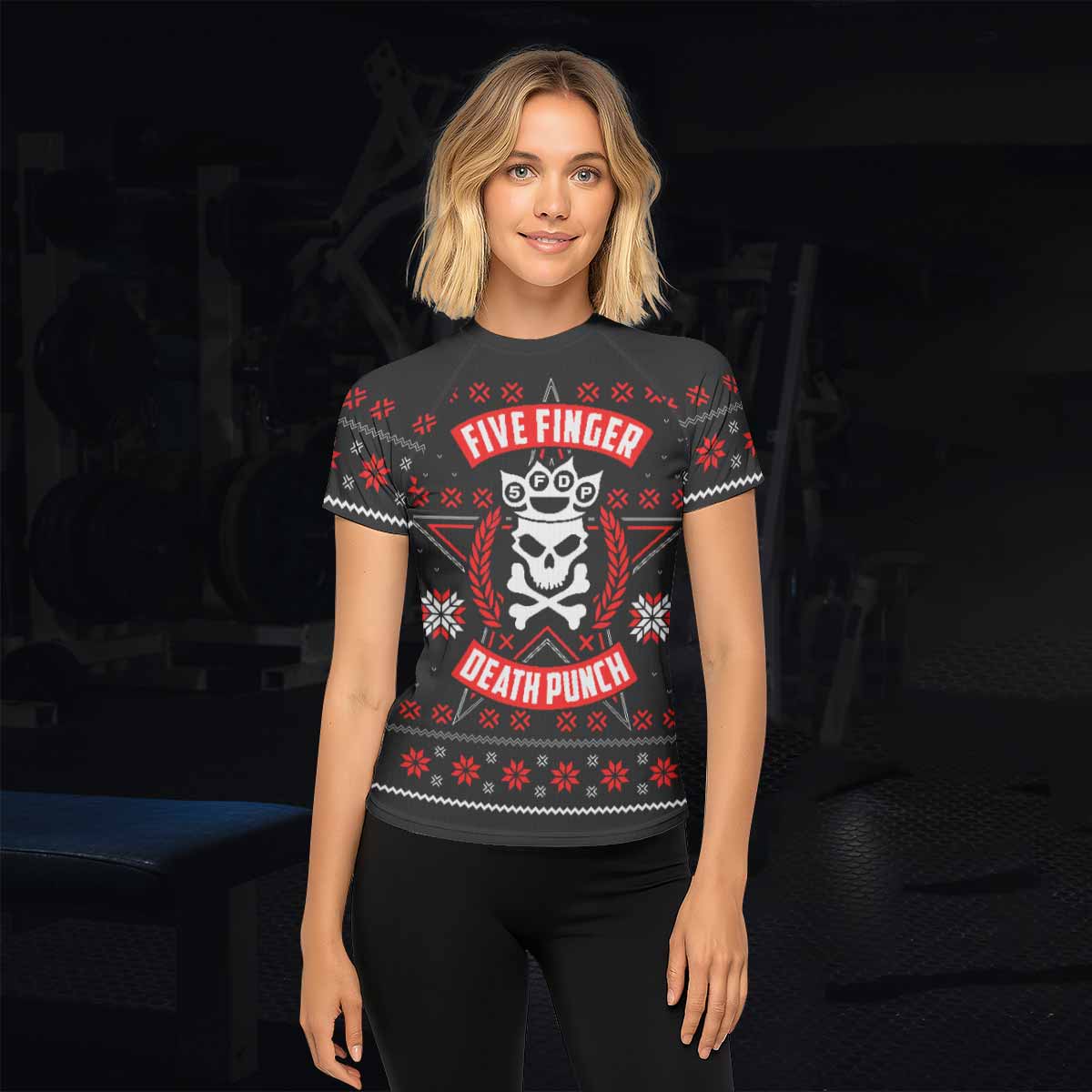 Five Finger Death Punch Eagle Heavy Metal Band Women's Rash Guard Short Sleeve - lifestyle view