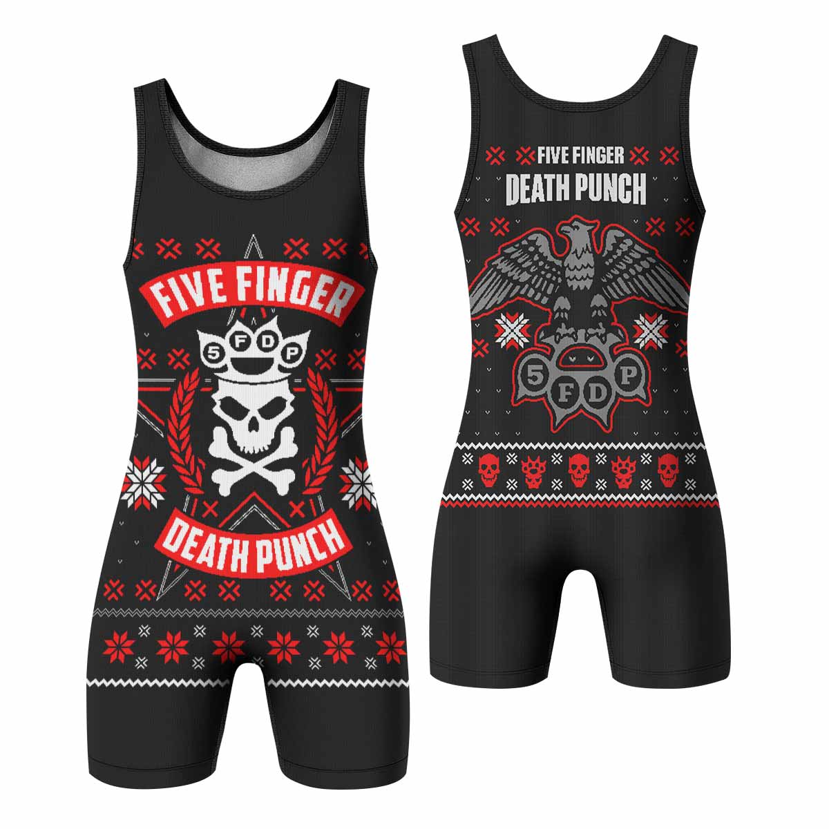 Five Finger Death Punch Eagle Heavy Metal Band Wrestling Singlet - front and back view