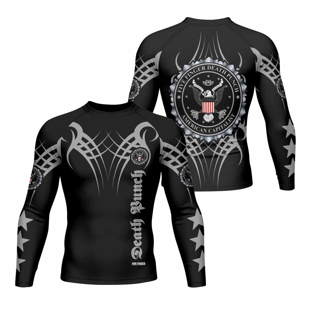 Five Finger Death Punch Men's Rash Guard Long Sleeve - front and back view