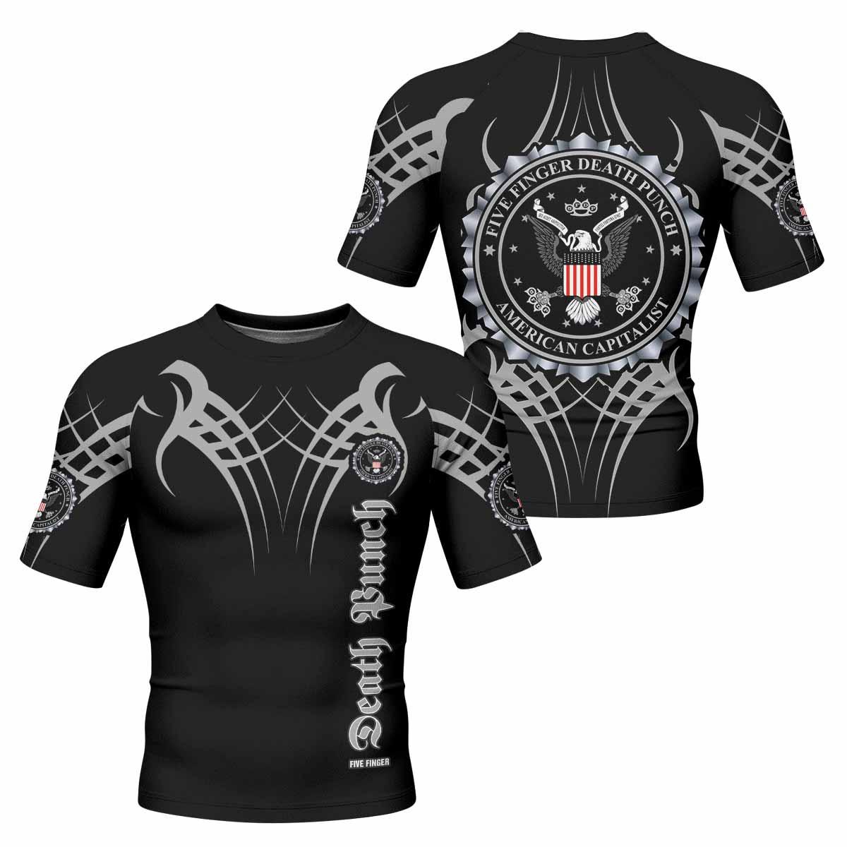 Five Finger Death Punch Men's Rash Guard Short Sleeve - front and back view