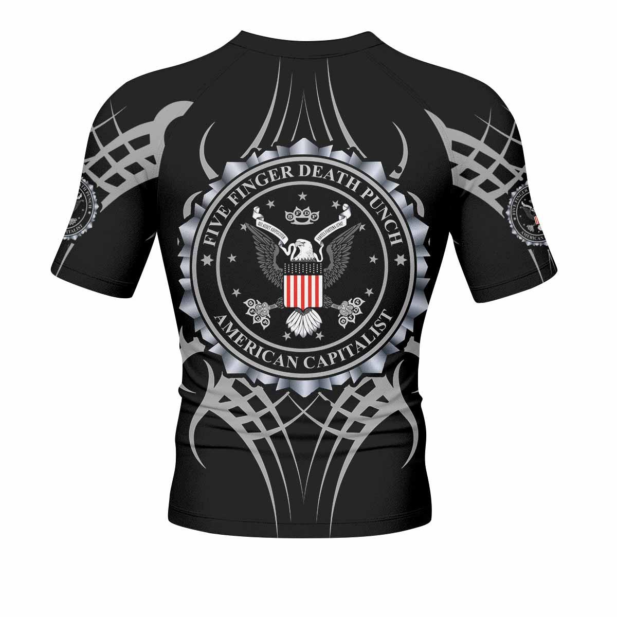 Five Finger Death Punch Men's Rash Guard Short Sleeve - back view mockup