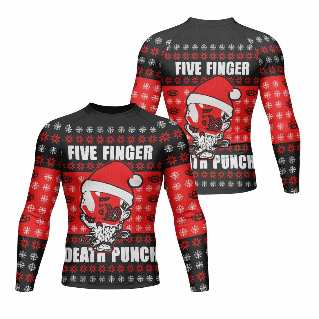Five Finger Death Punch Ugly Heavy Metal Band Men's Rash Guard Long Sleeve - front and back view