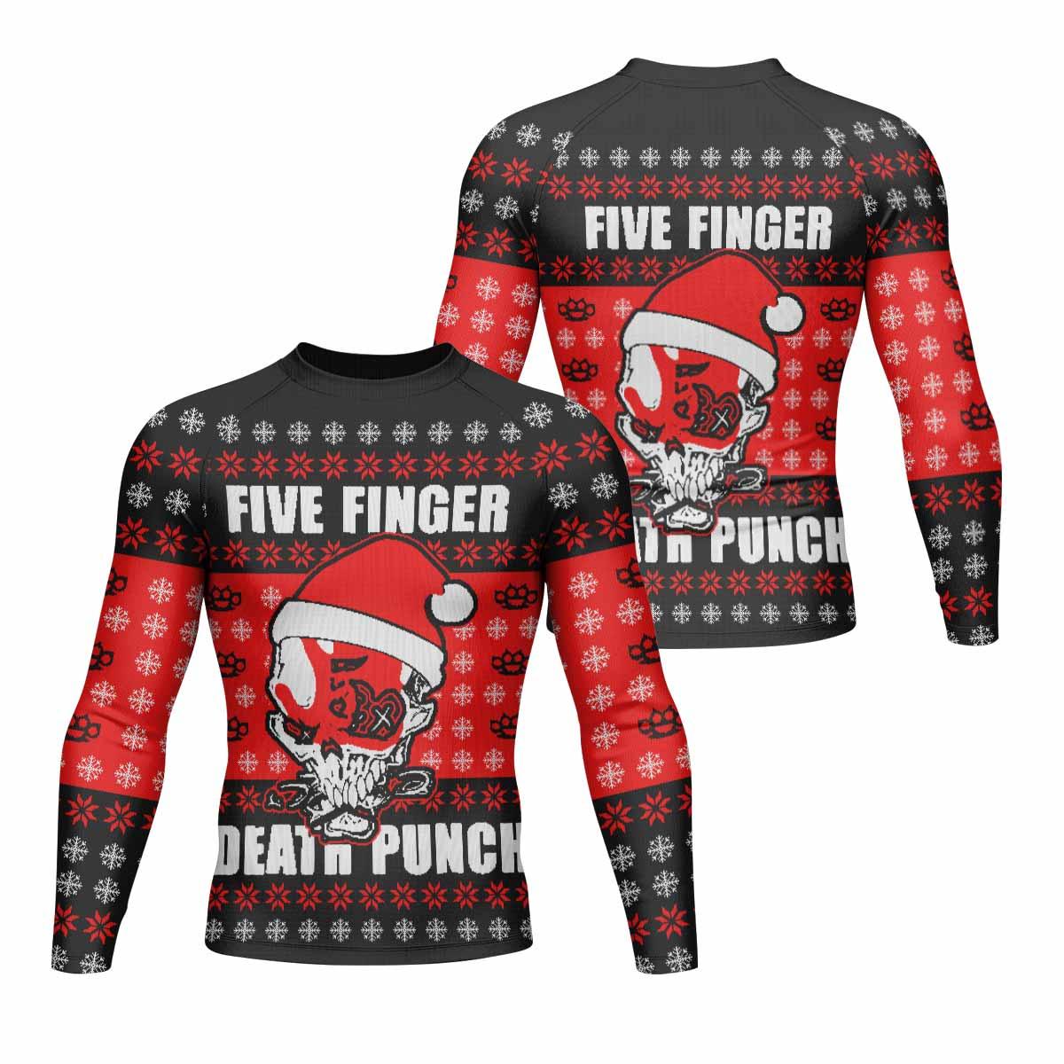Five Finger Death Punch Ugly Heavy Metal Band Men's Rash Guard Long Sleeve - front and back view