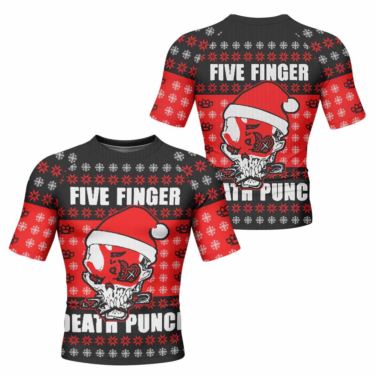 Five Finger Death Punch Ugly Heavy Metal Band Men's Rash Guard Short Sleeve - front and back view
