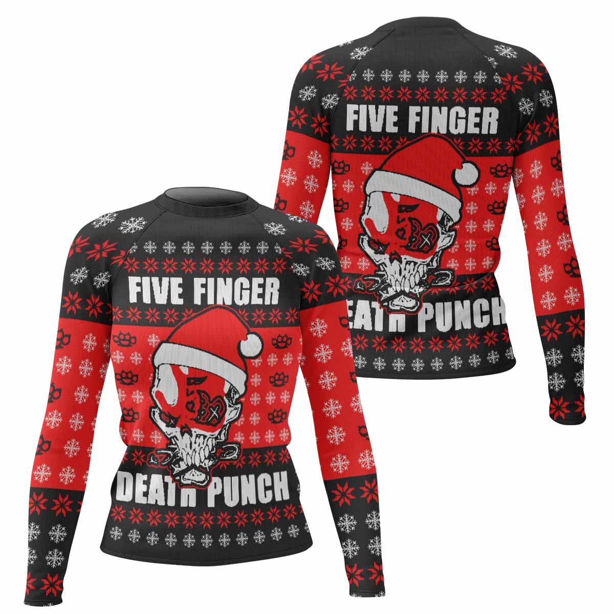 Five Finger Death Punch Ugly Heavy Metal Band Women's Rash Guard Long Sleeve - front and back view