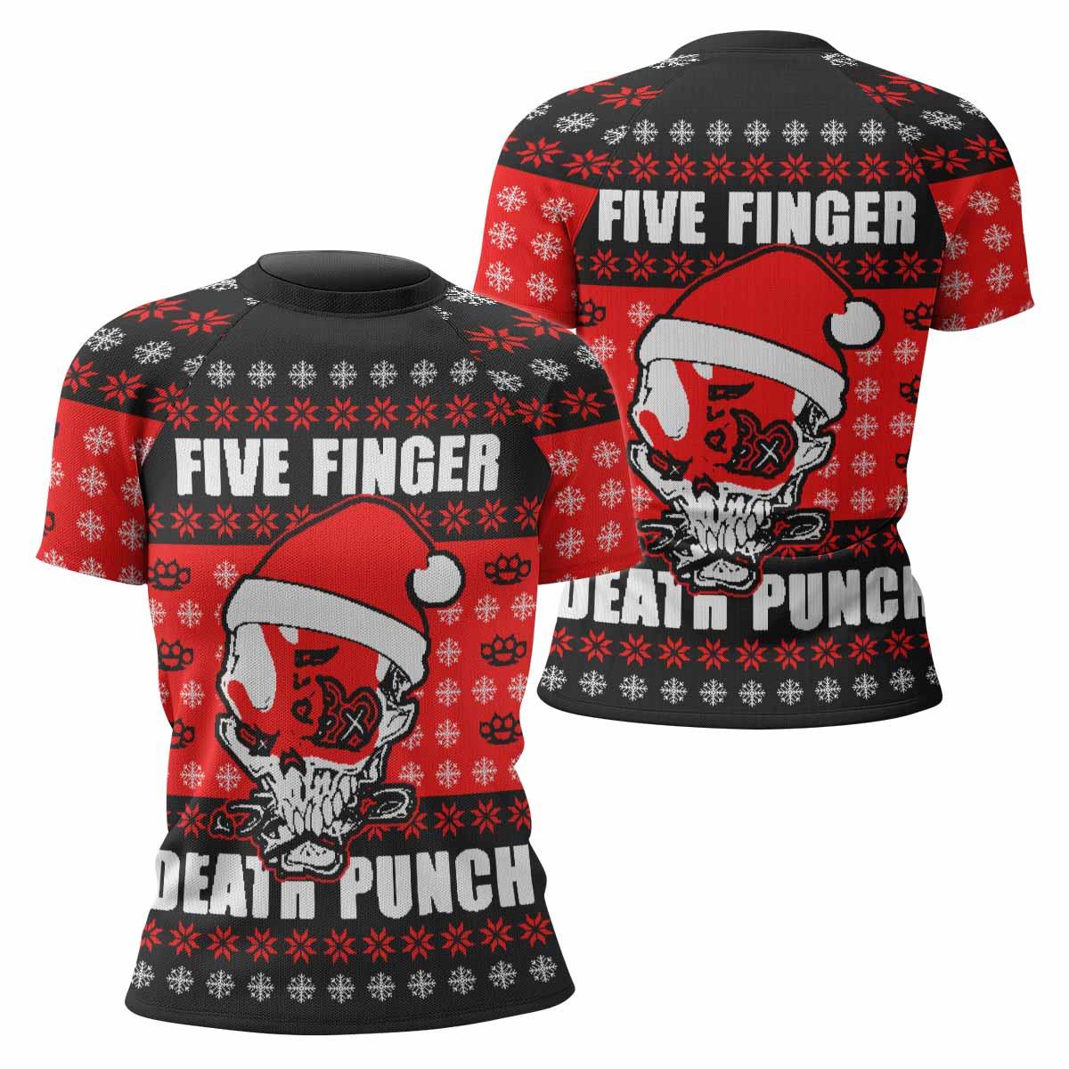 Five Finger Death Punch Ugly Heavy Metal Band Women's Rash Guard Short Sleeve - front and back view