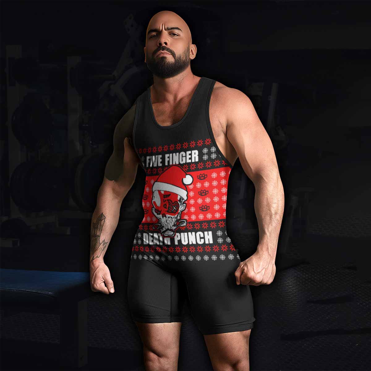 Five Finger Death Punch Ugly Heavy Metal Band Wrestling Singlet - men's lifestyle view