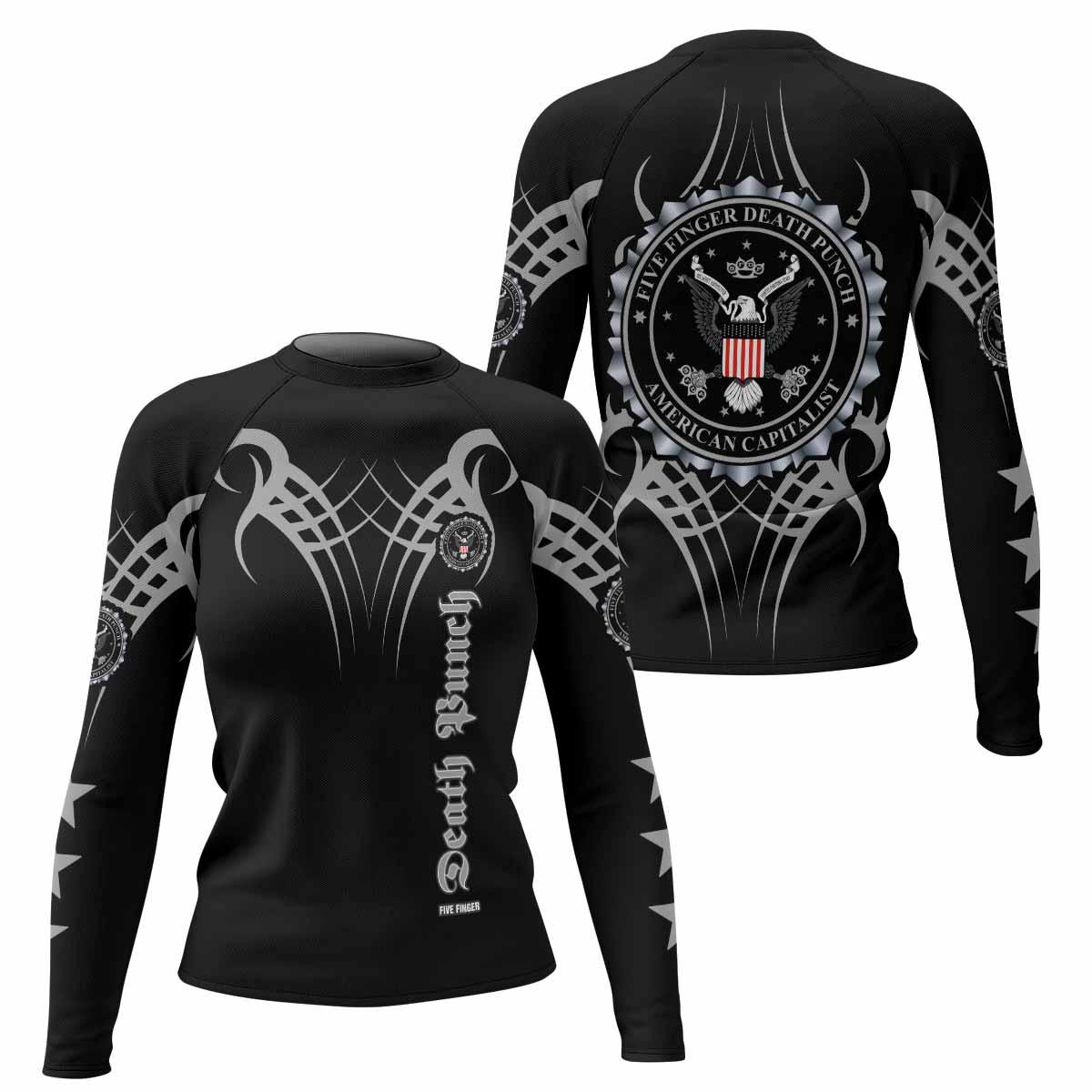 Five Finger Death Punch Women's Rash Guard Long Sleeve - front and back view