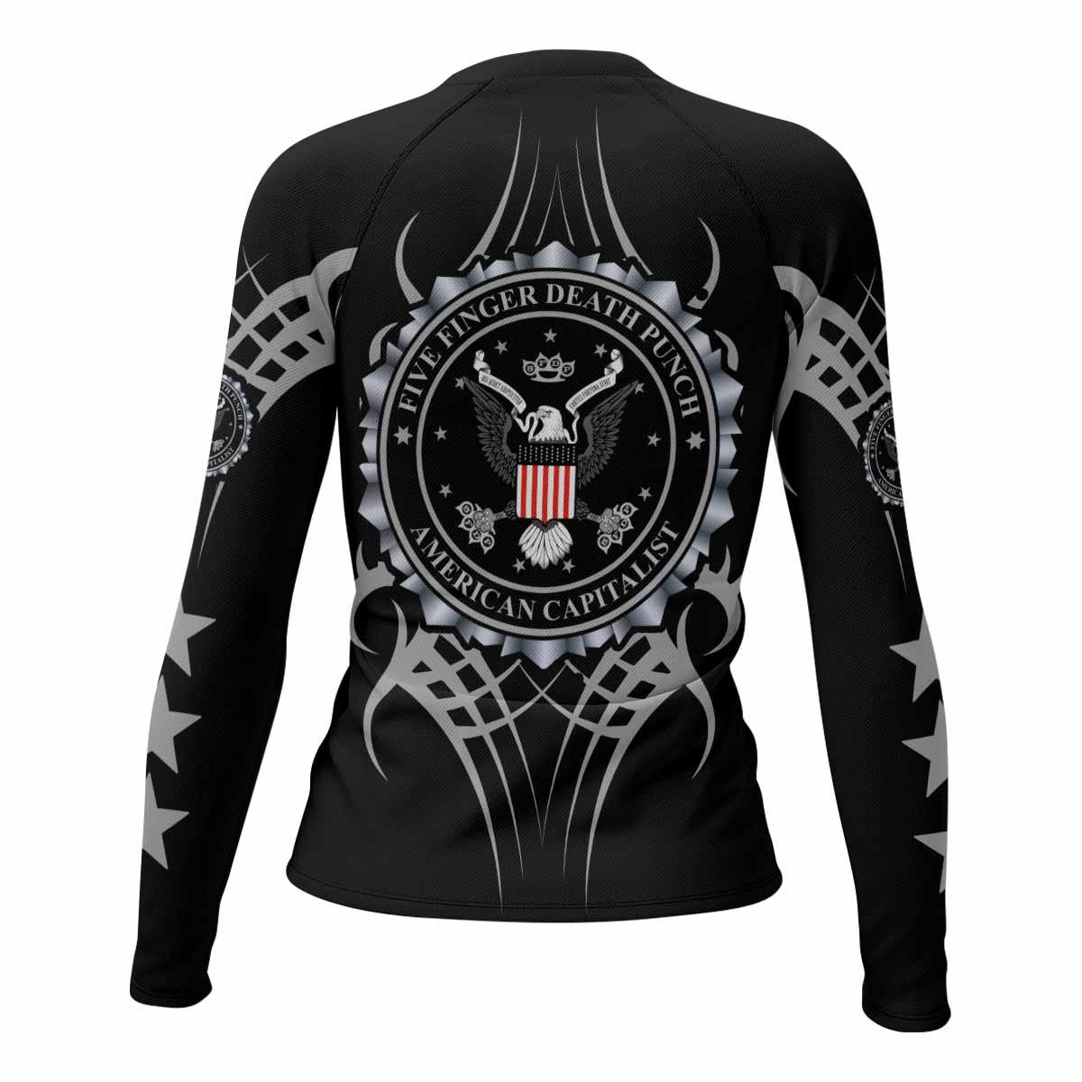 Five Finger Death Punch Women's Rash Guard Long Sleeve - back view mockup