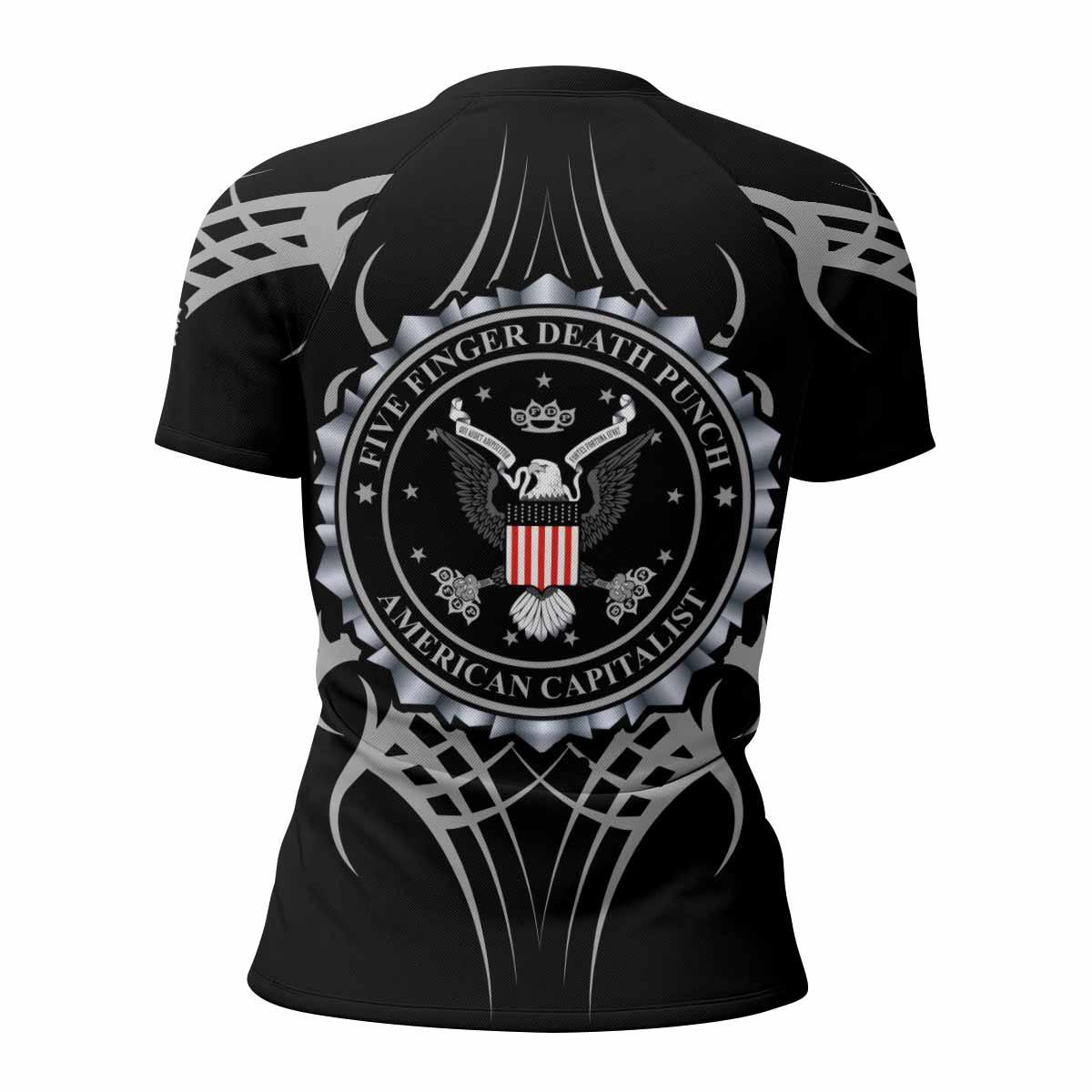 Five Finger Death Punch Women's Rash Guard Short Sleeve - back view mockup