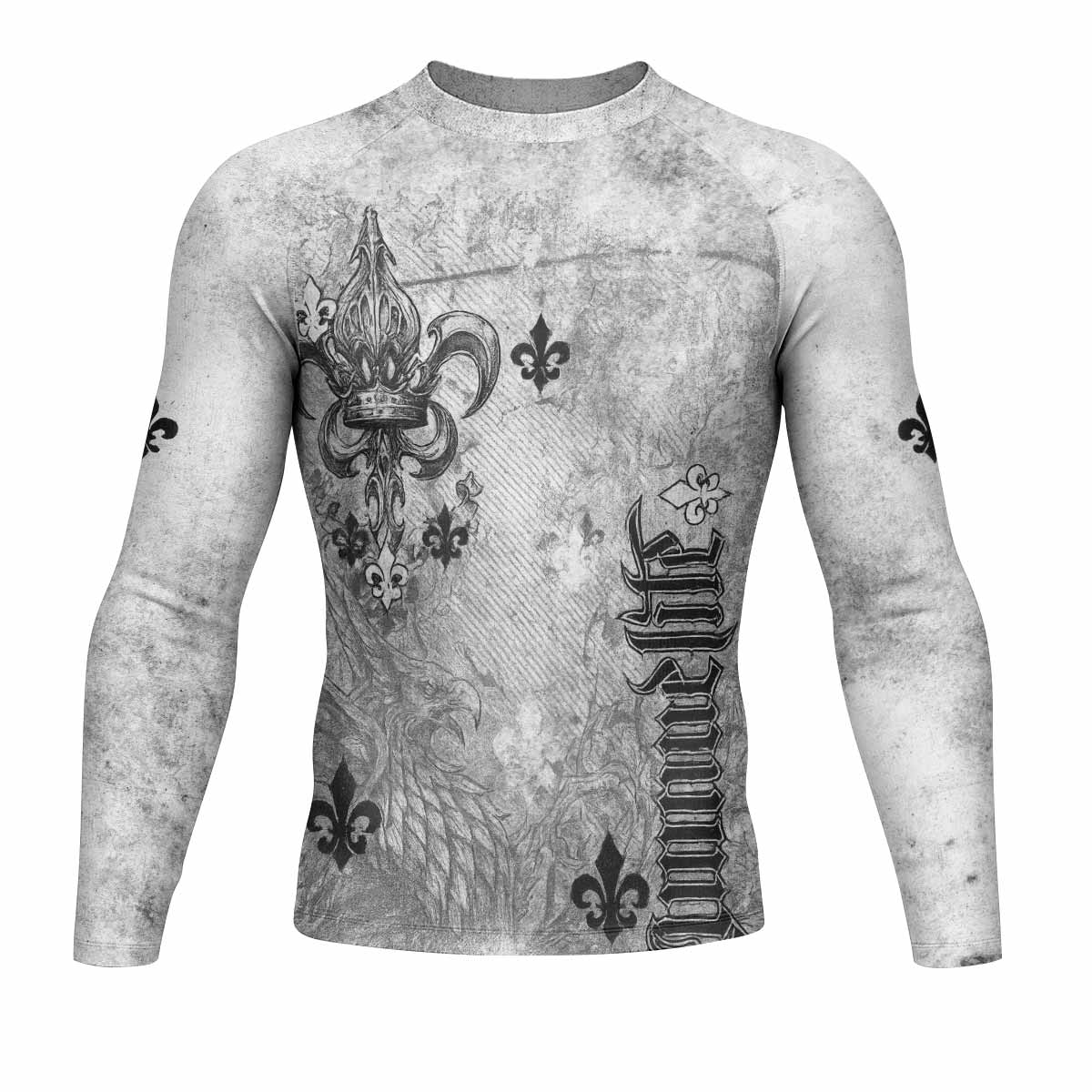 Fleur-de-Lis Rebirth Men's Rash Guard Long Sleeve - front view mockup