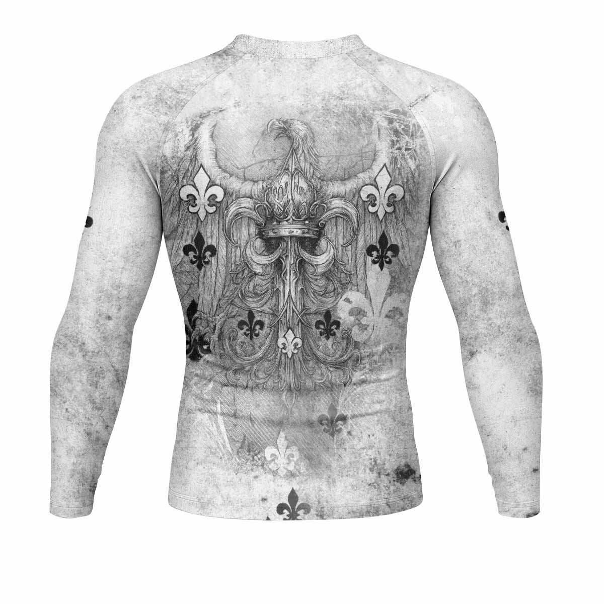 Fleur-de-Lis Rebirth Men's Rash Guard Long Sleeve - back view mockup