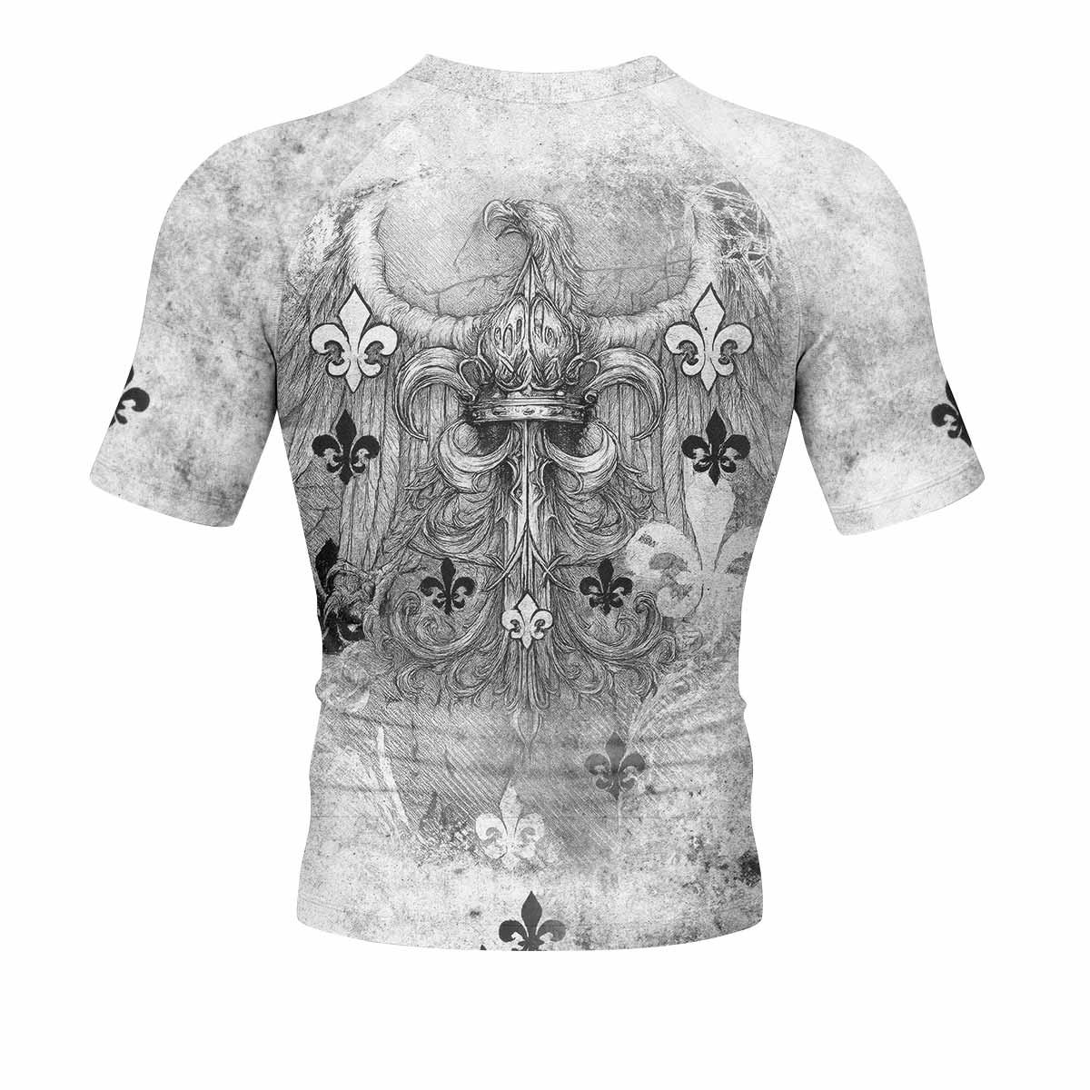 Fleur-de-Lis Rebirth Men's Rash Guard Short Sleeve - back view mockup