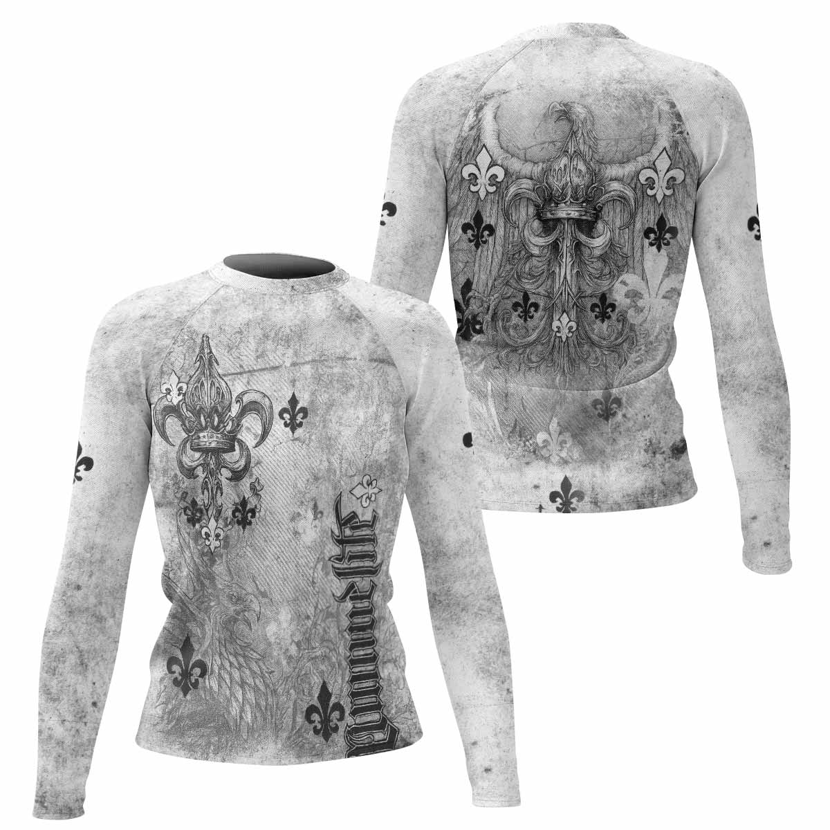 Fleur-de-Lis Rebirth Women's Rash Guard Long Sleeve - front and back view