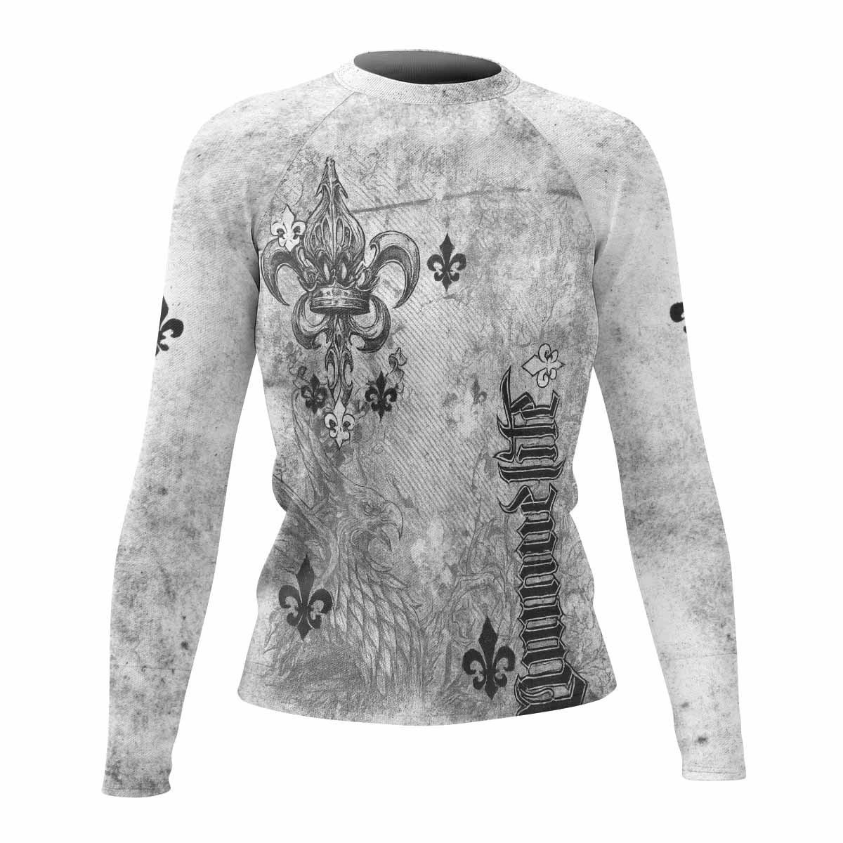 Fleur-de-Lis Rebirth Women's Rash Guard Long Sleeve - front view mockup